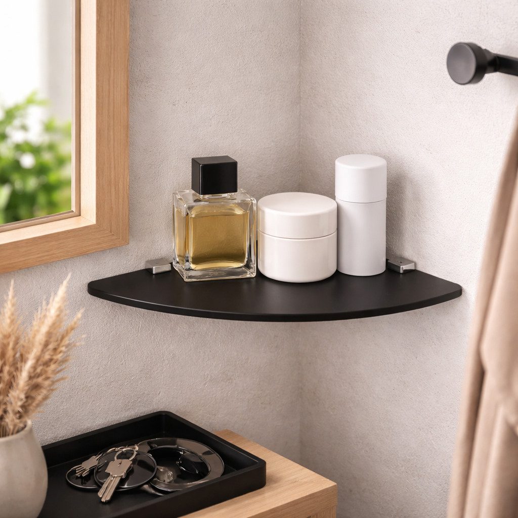 HOOZ Eckregal Glasregal Eckablage ESG – 6 mm, abgerundetes Duschregal mit Halterung, Platzsparende Glasablage für Dusche, Bad, Küche oder Wohnraum