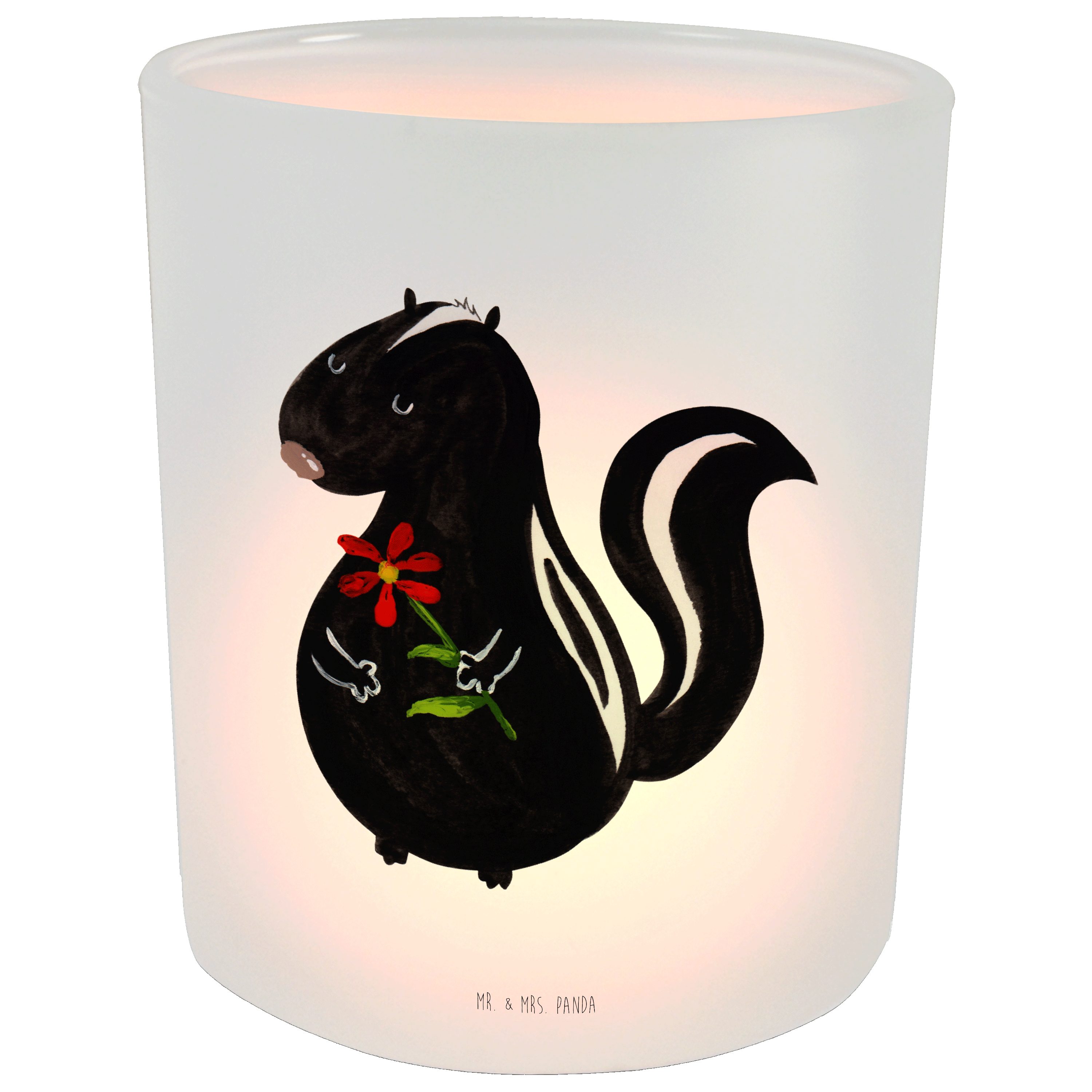 Mrs. Glas, Windlicht (1 Blume & Mr. Tagträumer, St) Windlicht Geschenk, Panda Transparent - - Stinktier