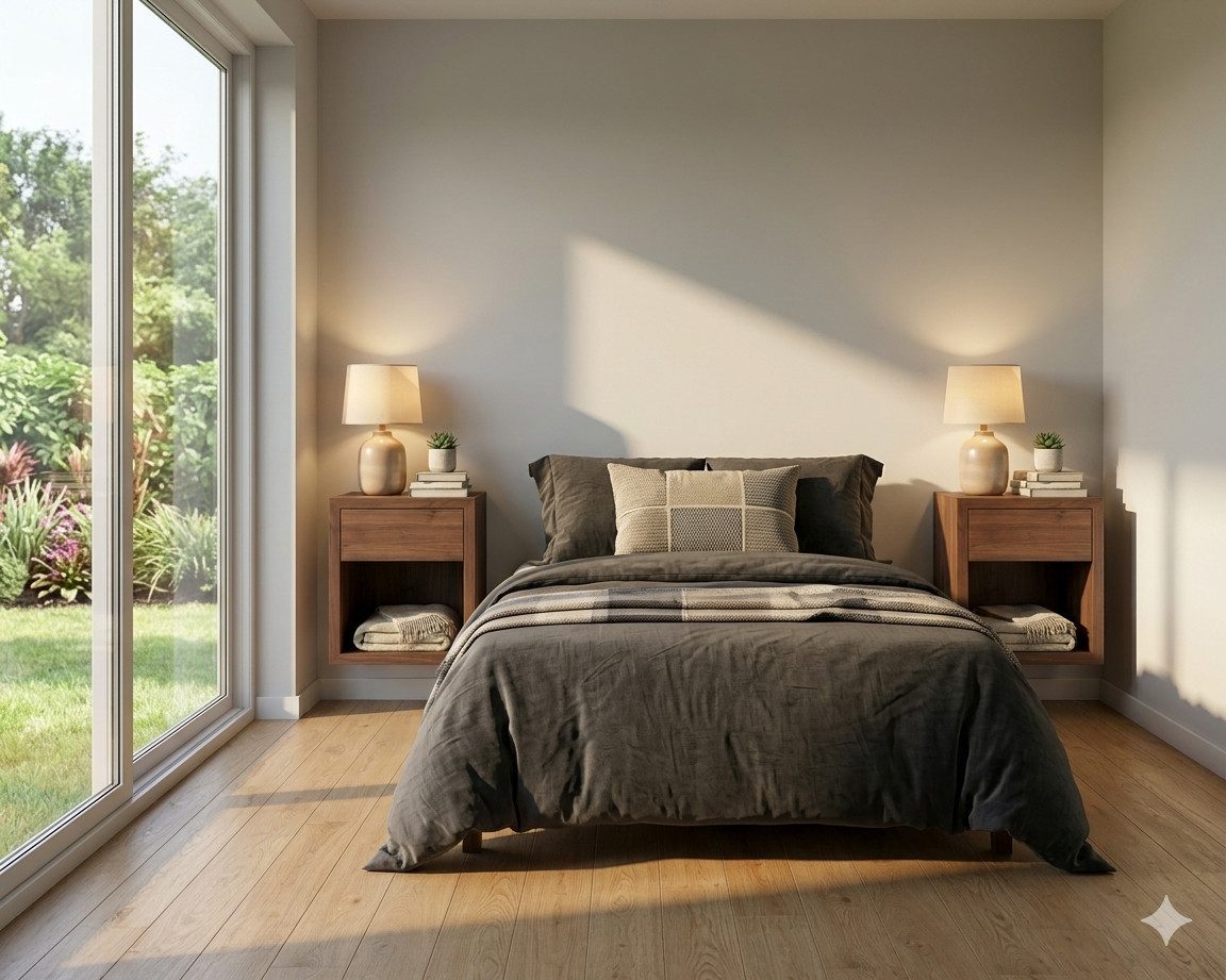 Woodek Design Nachttisch 2er-Set Nachttisch Hugo Cubic 30 aus massivem Nussbaum (Beistelltisch aus matt lackiertem Walnussholz, 2-St., schwebendes Wandregal), kompakter Nachtschrank mit Ablage
