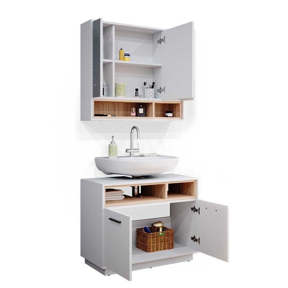 Vicco Badmöbel-Set Beatrice, Weiß/Sonoma, 2 Teile, (3-er Set, 2-St., 2er Set)