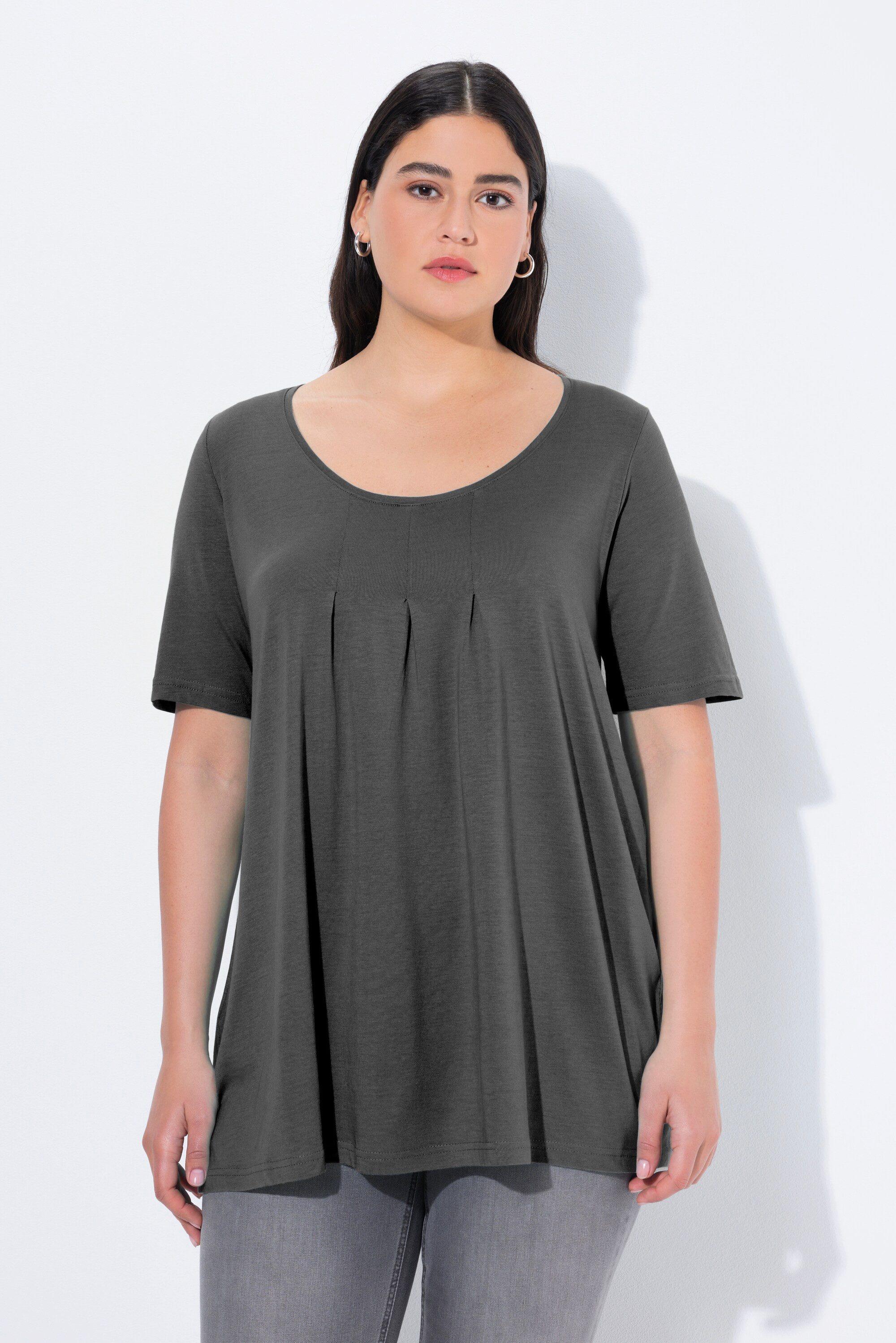 Ulla Popken T-Shirt T-Shirt Zierfalten A-Linie günstig online kaufen