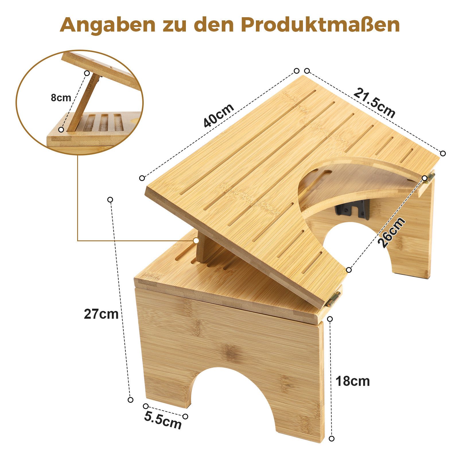 PRIISF Badhocker Toilettenhocker Bambus WC Hocker klappbar Klohocker Toilette Fußhocker (Falten Bambus Toilette Hocker Badhocker mit Anti-Rutsch-Pads Fußstütze, Badezimmer Hocker Toilettenstuhl Rutschfest für Erwachsene und Kinder), Ergonomischer für Hämorrhoiden Verstopfung Blähungen Reizdarm
