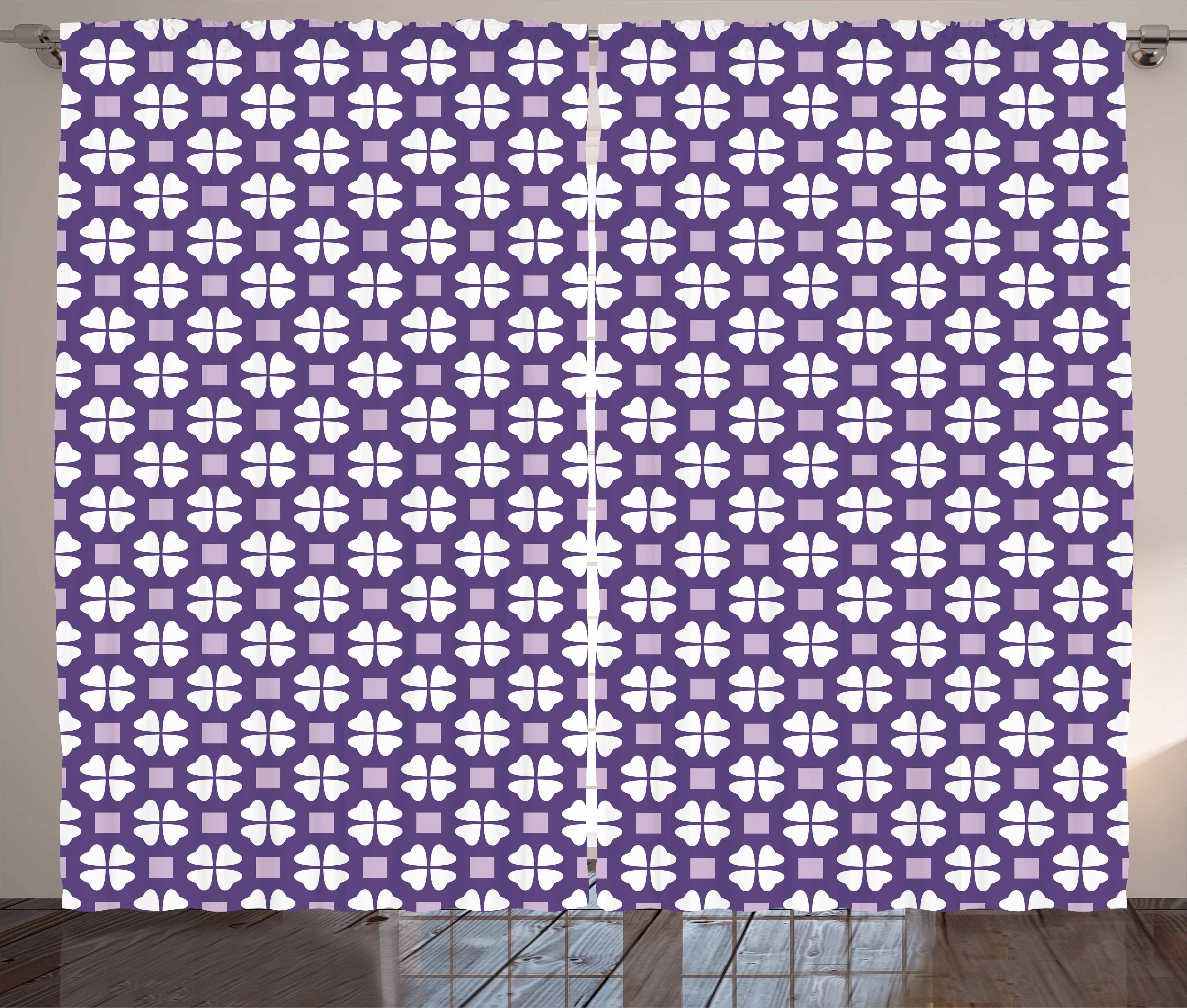 Gardine Schlafzimmer Kräuselband Vorhang mit Schlaufen und Haken, Abakuhaus, Geometrisch 4 Leaf Clovers Motif