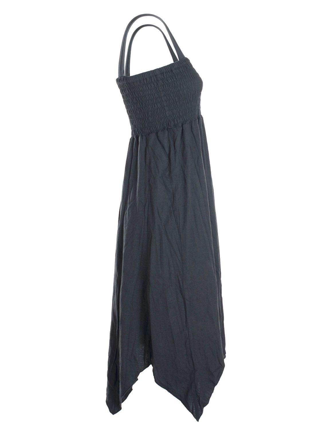 aus Sommerkleid Bio Zipfeln Strandkleid Hippie, Baumwolle und mit Goa, Langes Style, Zipfelkleid schwarz breiten Trägern Vishes