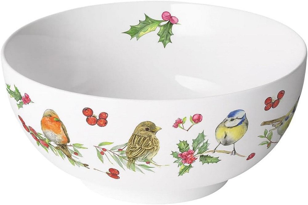 Ambiente Luxury Paper Products Müslischüssel Porzellan Schale, Serviergeschirr, Geschirr, Schalen, Schüssel, Porzellan Schüssel Vogel, Vögelchen ca, 400 ml, Tiere, Blumen - Pflanzen, Tiere, Winter, Christmas robins, Motiv, (1-tlg), Kollektion, Geschenke, Ideal als Geschenk