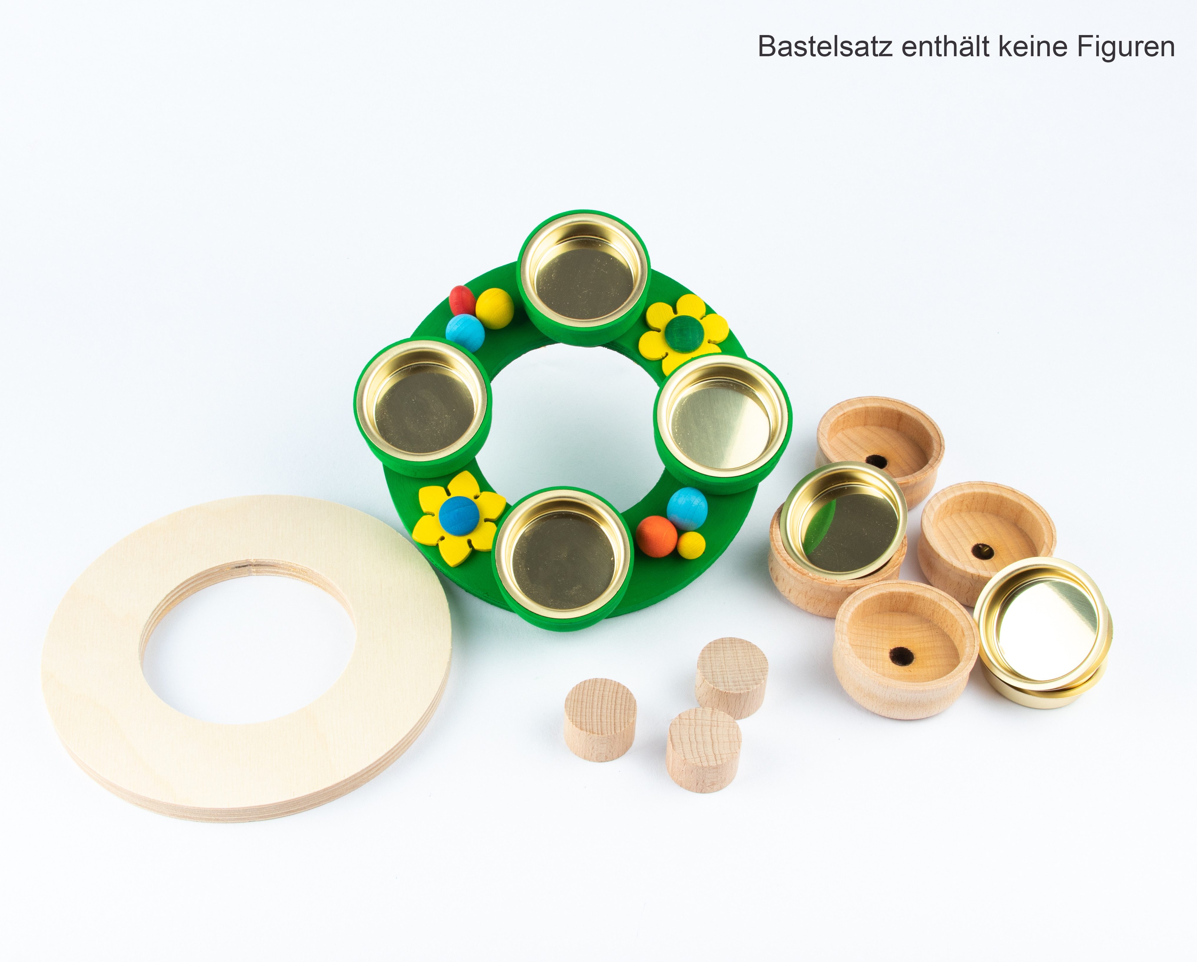 Holzwaren Egermann Kreativset Ringleuchter aus Holz - Ø ca. 14 cm - zum Kreativ sein, mit Platz für 4 Teelichter - schöne Dekoration - Made in Germany