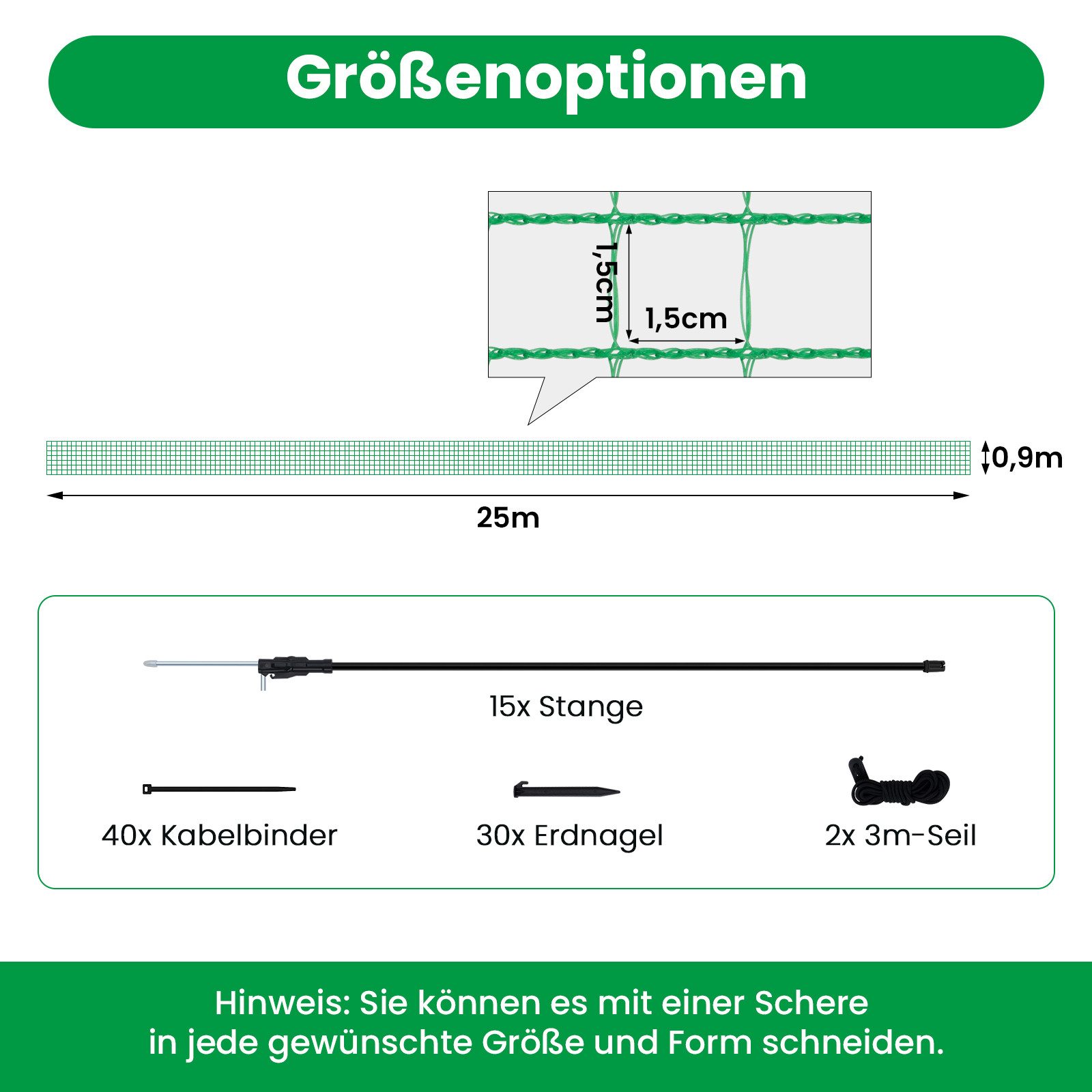 Woltu Gartenzaun, (1-St), Geflügelnetz, mobiler Zaun, 53 g/m² PE, Grün
