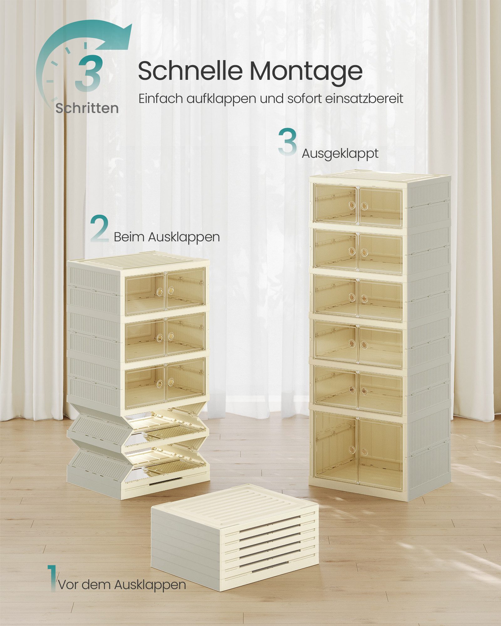 SONGMICS Schuhbox Schuhschrank, Schuhregal schmal, 6 Ebenen, Schuh-Organizer klappbar, durchsichtige Tür, für 12 Paar