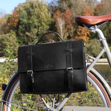 SID & VAIN Fahrradtasche »BOSTON-BIKE«, Aktentasche 15,4 Zoll echt Leder Unisex, Aktentasche schwarz
