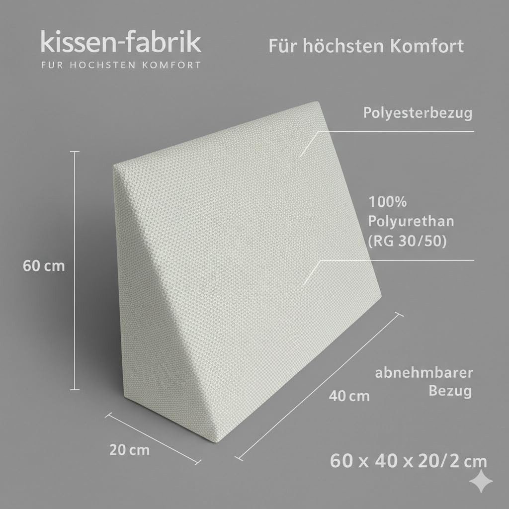 kissenfabrik-juwan Stützkissen Keilkissen Lesekissen 60 x 40 x 20, Schaumstoffkeil Lagerungshilfe Lagerungskissen Rückenstütze