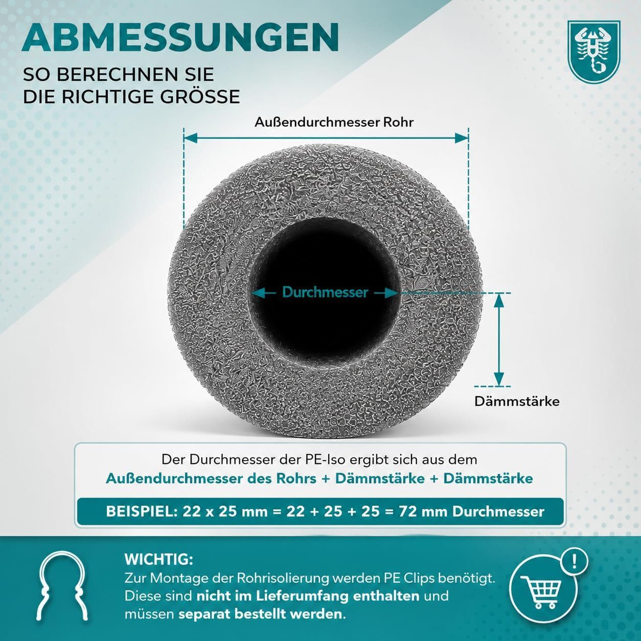 Scorprotect® Steinwolle Scorprotect PE Rohrisolierung 1 m Ware angeschlitzt Farbe grau