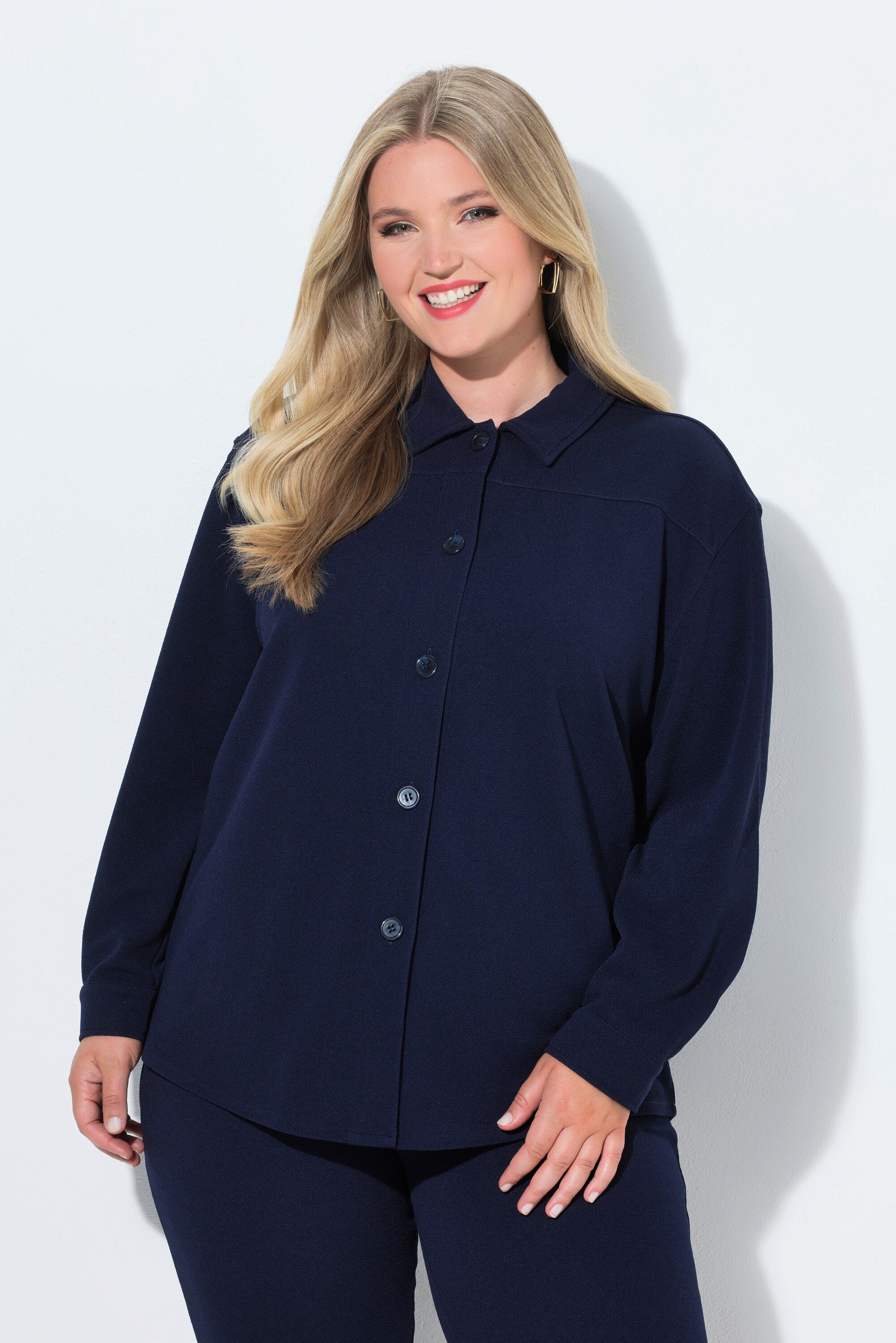 MIAMODA Hemdbluse Hemdjacke Loose Fit Stretchkomfort Langarm