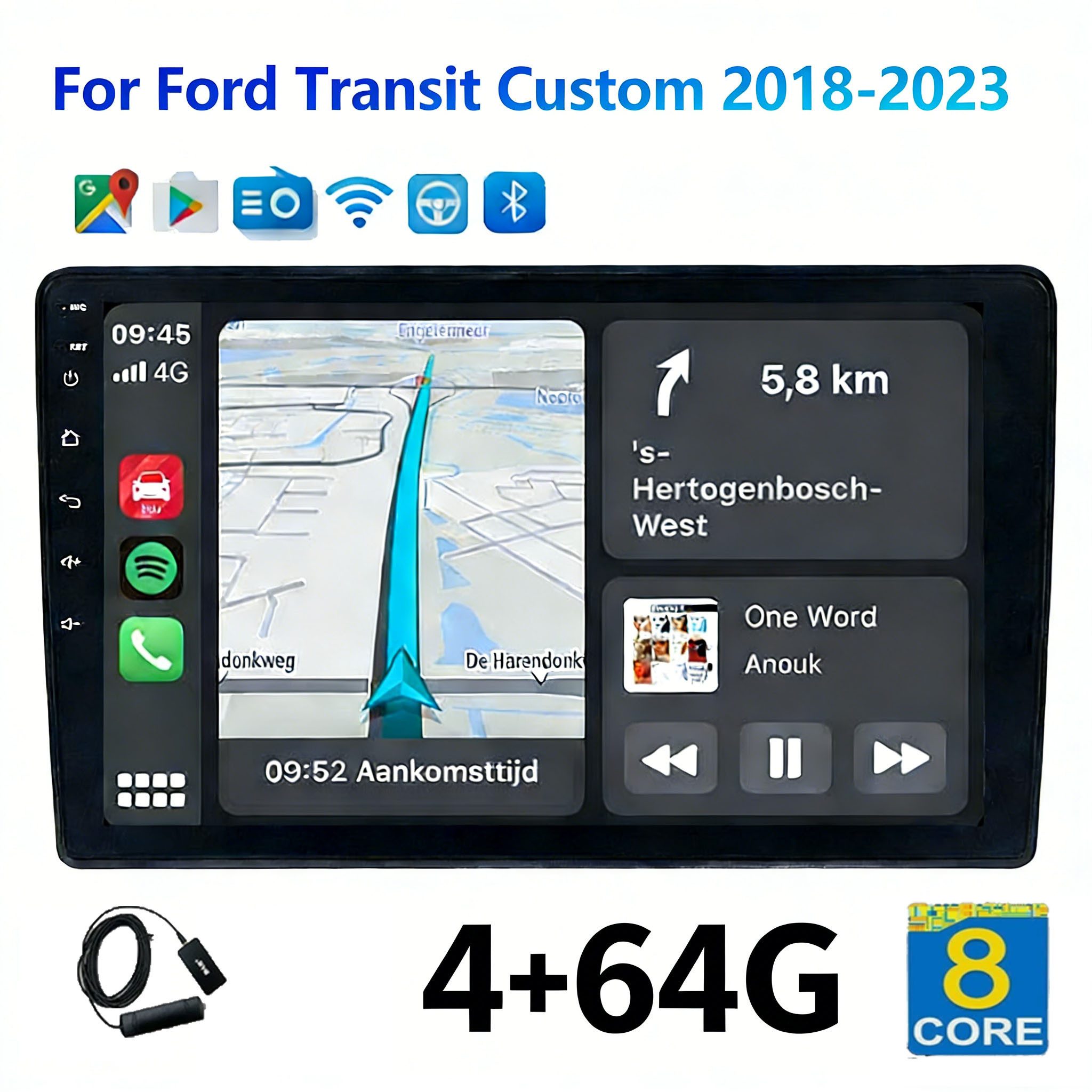 A-Sure 8-Core 4+64 Android 15 Carplay Radio Für Ford Transit Custom 2018-2023 Autoradio (Digitalradio (DAB), FM, AM, 1280*800 IPS Screen/8-Core CPU)