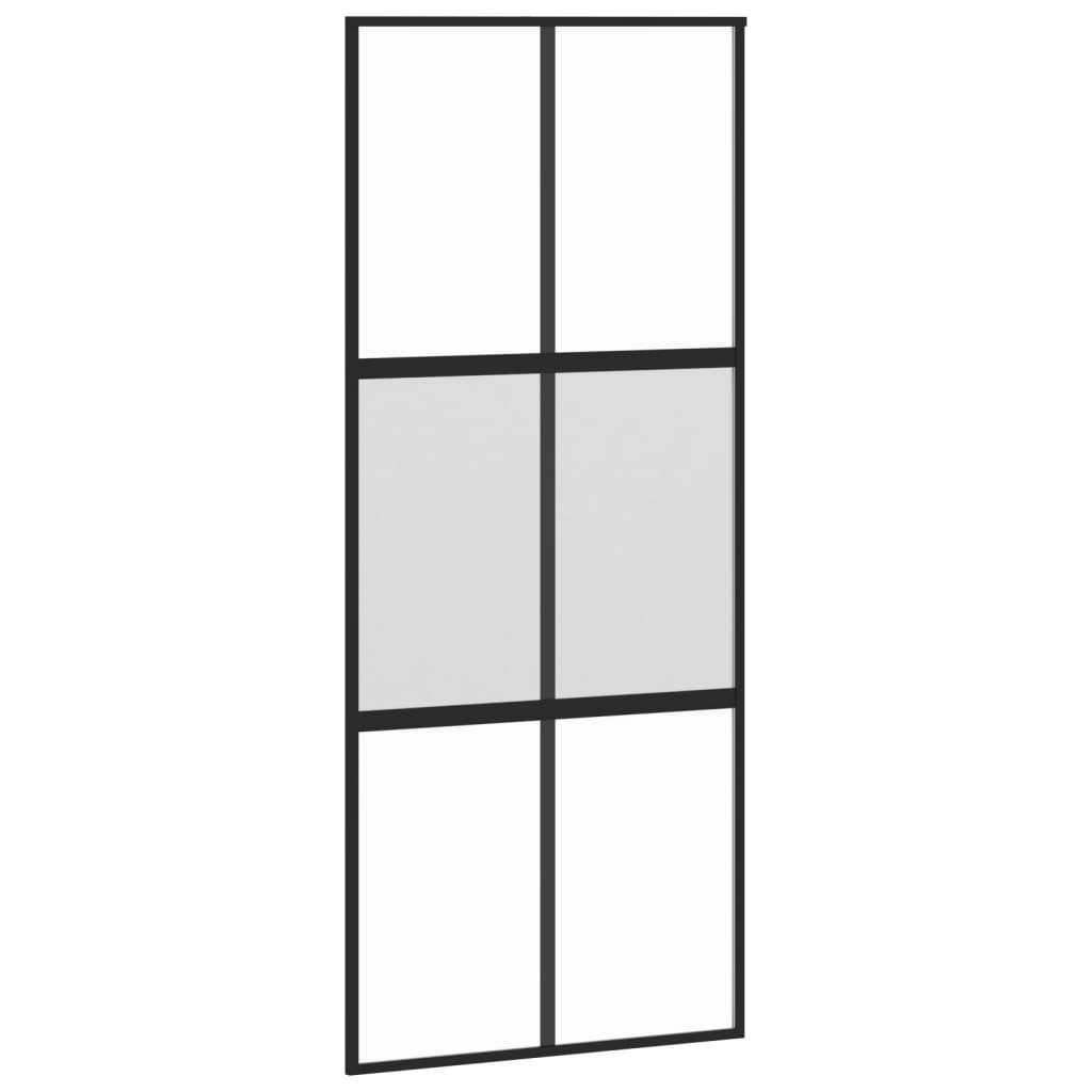 vidaXL Zimmertür Schiebetür Zimmertür Glas Schwarz 90x205 cm Hartglas und Aluminium