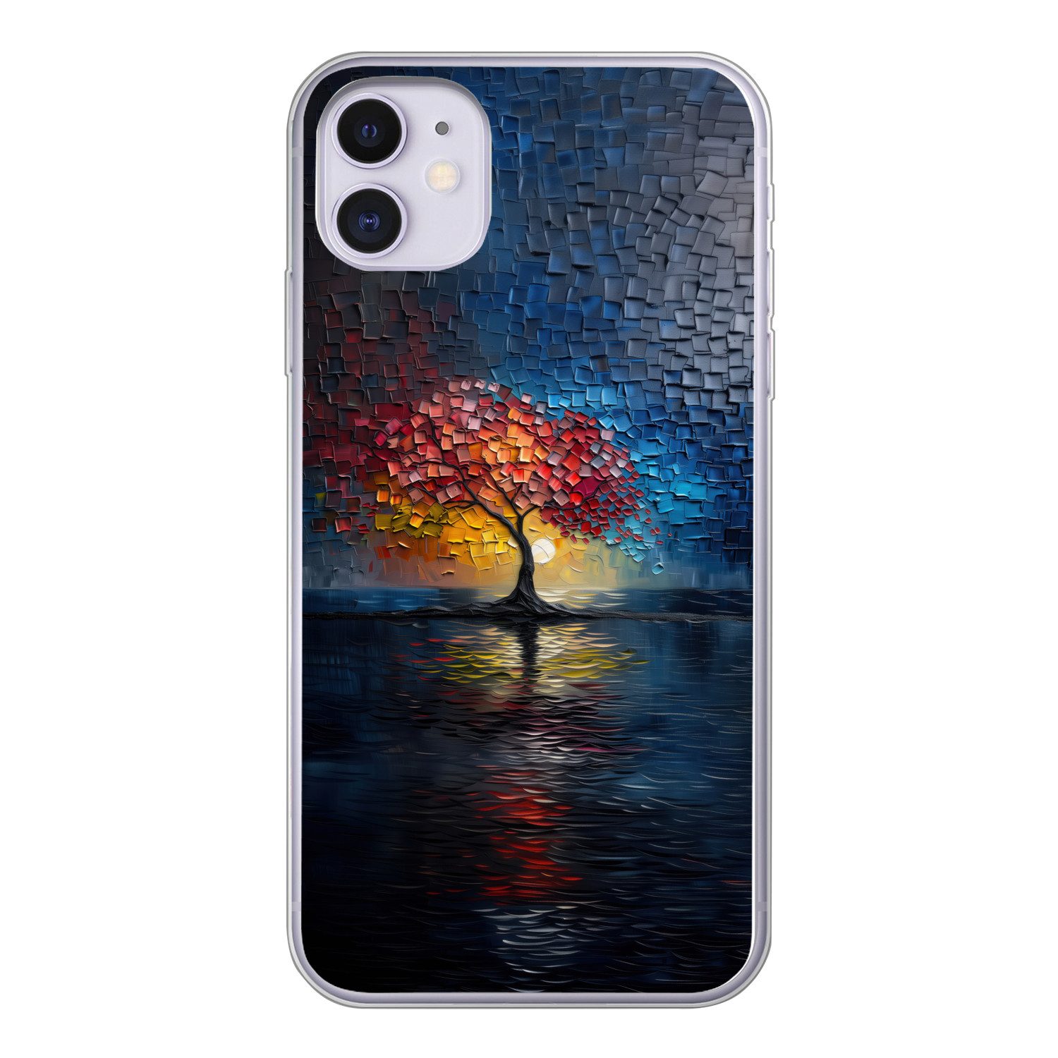 MuchoWow Handyhülle für Apple iPhone 11 Baum - Blau - Blätter - Boxen, Smartphone-Bumper, Print, Handy Schutzhülle Dünn