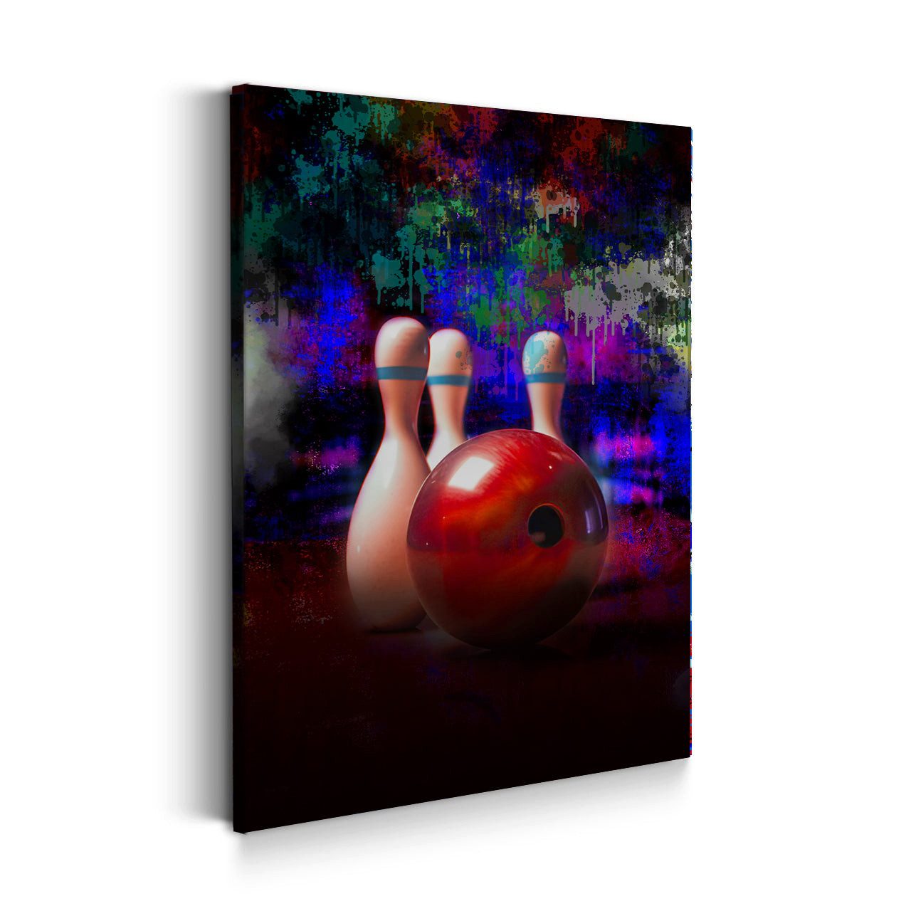 Artedinoi Leinwandbild Bowling mit Pins und Ball Wandbild Leinwandbild Kunstdruck XL Wanddeko