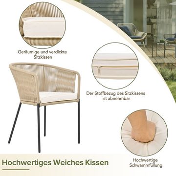 Tongtong Garten-Essgruppe 7-tlg GartenLounge-Set aus Seil,mit Fußpolstern und Sitzkissen,beige, (6 Sessel und 1 Tisch, ink. sechs Sitzkissen), Mit Fußpolstern und sechs Sitzkissen, abnehmbar und waschbar