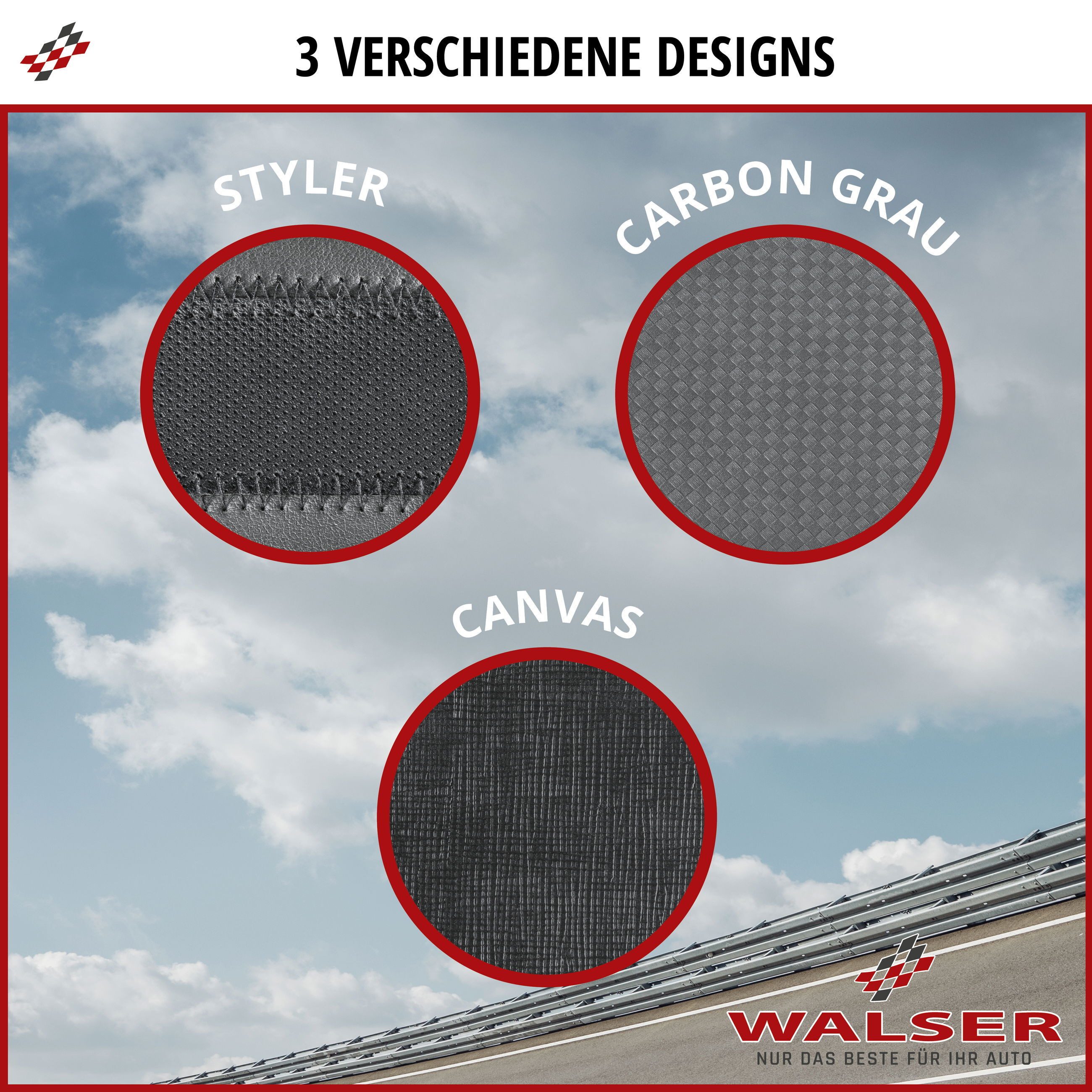 WALSER Steering Wheel Cover, Soft Grip Canvas - 38 cm, Black (1-piece)