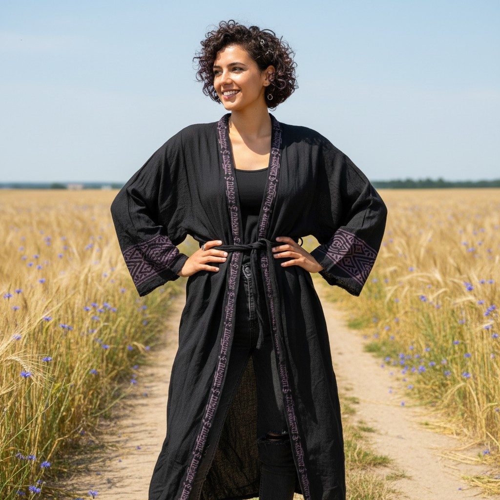Guru-Shop Kimono Baumwollkimono, Oversize Kimono Mantel,.., alternative Bekleidung