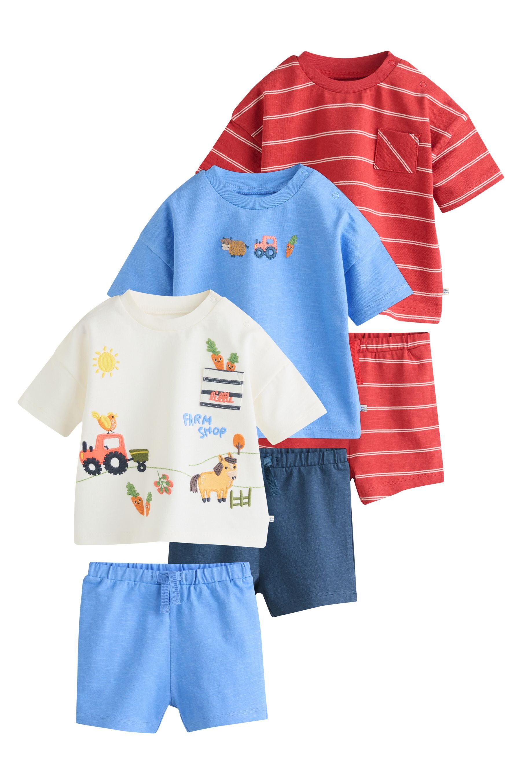 Next T-Shirt & Shorts 6-teiliges Baby-Set, Oberteile und Shorts (6-tlg)