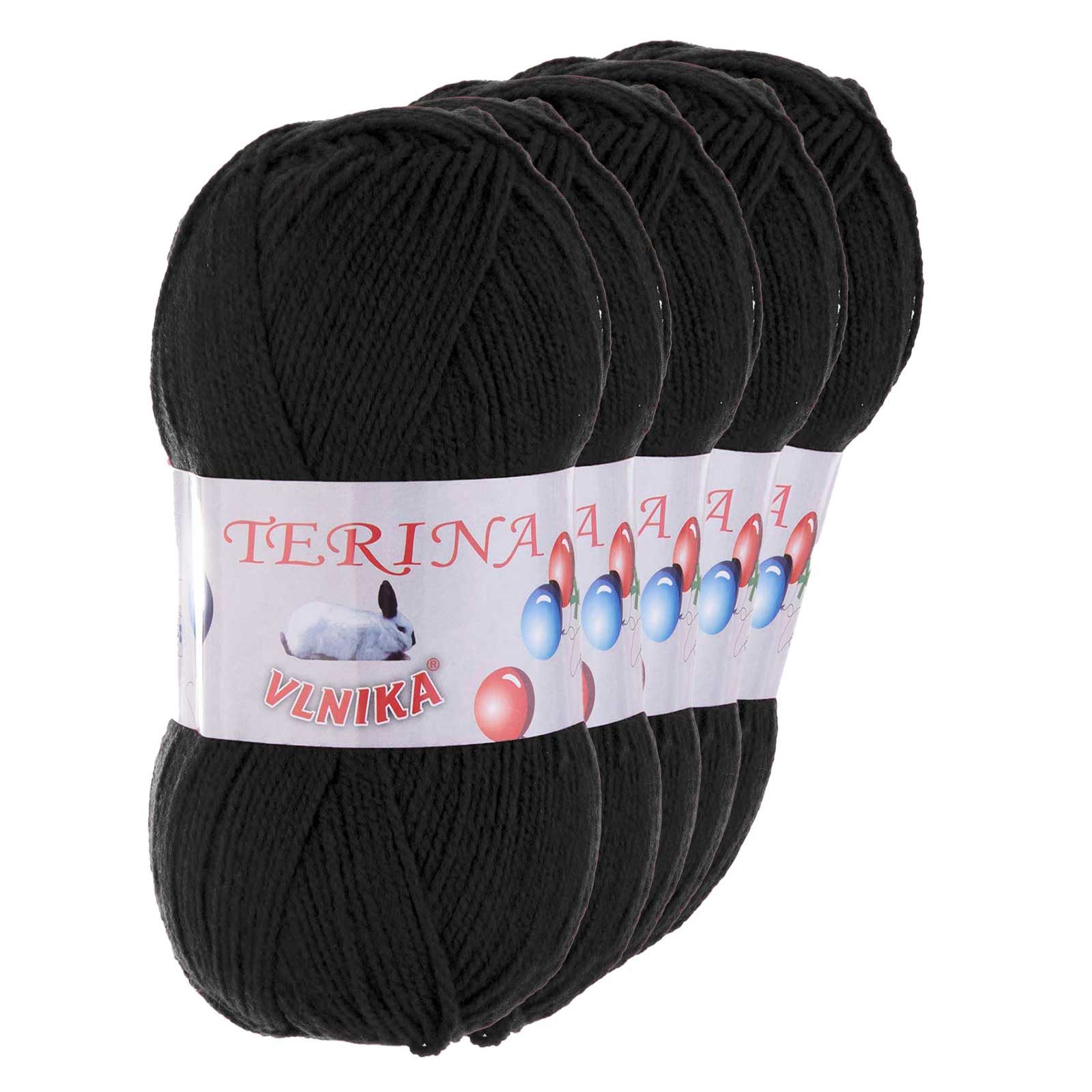 Kartopu 5 x 100g Terina Acrylgarn Klassikgarn Strickgarn Häkeln Schulgarn Häkelwolle, 300 m (Sparpaket mit 5 Knäulen, 5-St), schwarz