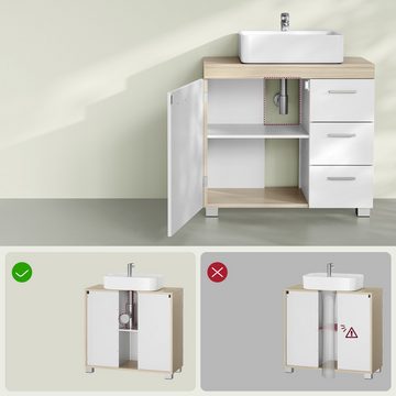 VASAGLE Waschbeckenunterschrank 3 Schubladen, mit Füßen, 30 x 70 x 64 cm