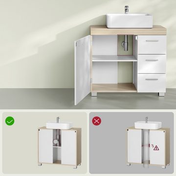 VASAGLE Waschbeckenunterschrank mit Füßen, 30 x 70 x 64 cm, 3 Schubladen