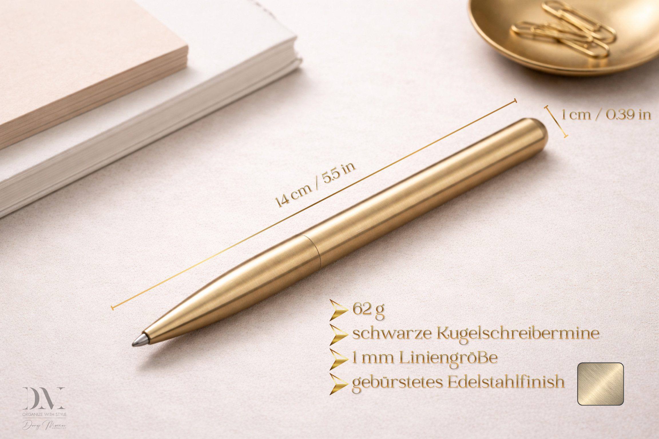 Dany Marcus Drehkugelschreiber Edelstahl-Kugelschreiber, Gold Matt, Elegantes Design, in Geschenkbox, (Set, Kugelschreiber mit Geschenkbox), inkl. Geschenkbox,  – Bild 4 von 5