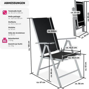 tectake Gartenstuhl Marilena (6er, 6 St), Verstellbare Rückenlehne