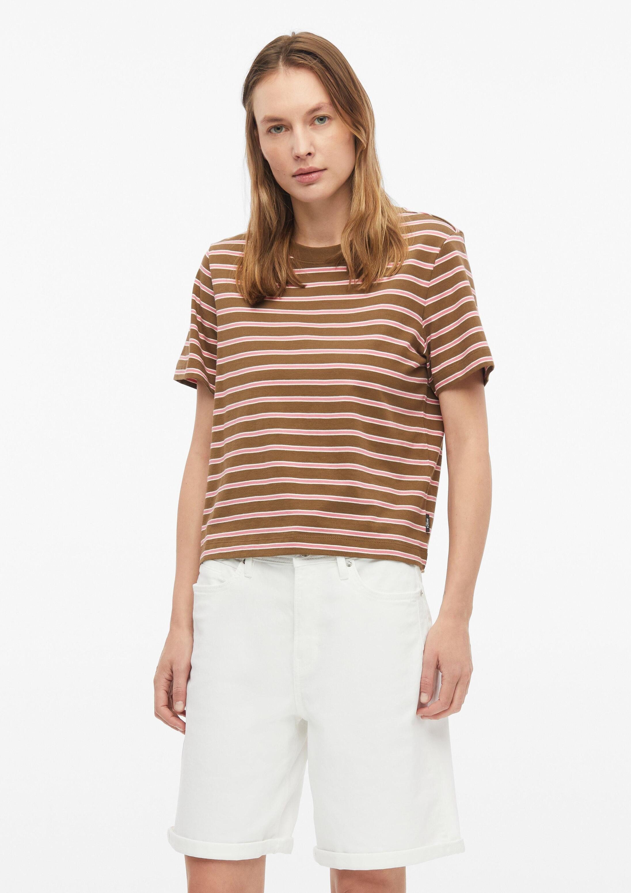 s.Oliver Kurzarmshirt T-Shirt Verkürztes T-Shirt mit Streifen