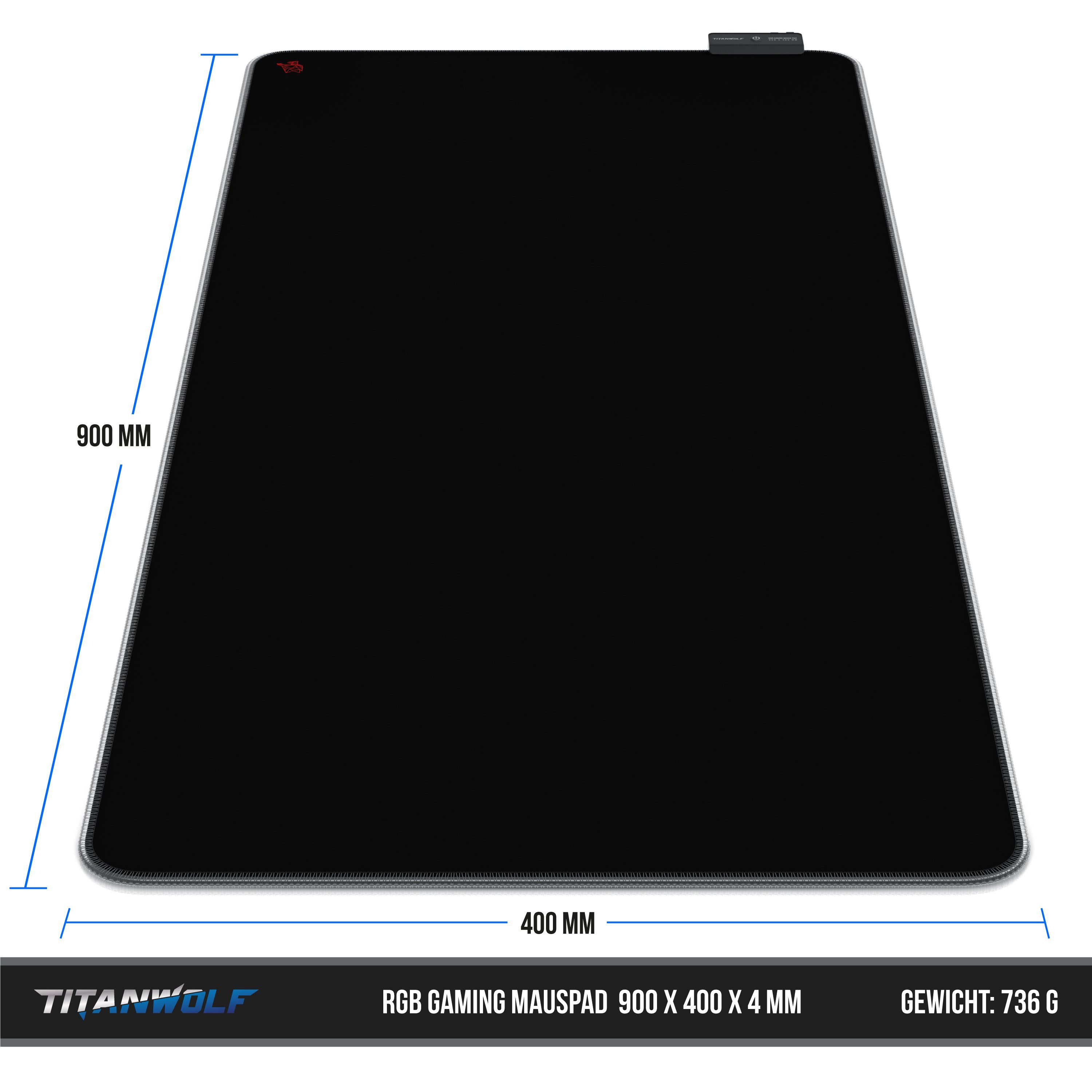 Titanwolf Gaming Mauspad RGB Mousepad 900 x 400 x 3 mm, LED, XXL Schreibtischunterlage (1-St), rutschfest, abwaschbar, Geschwindigkeit & Präzision, Icon rot – Bild 2 von 5