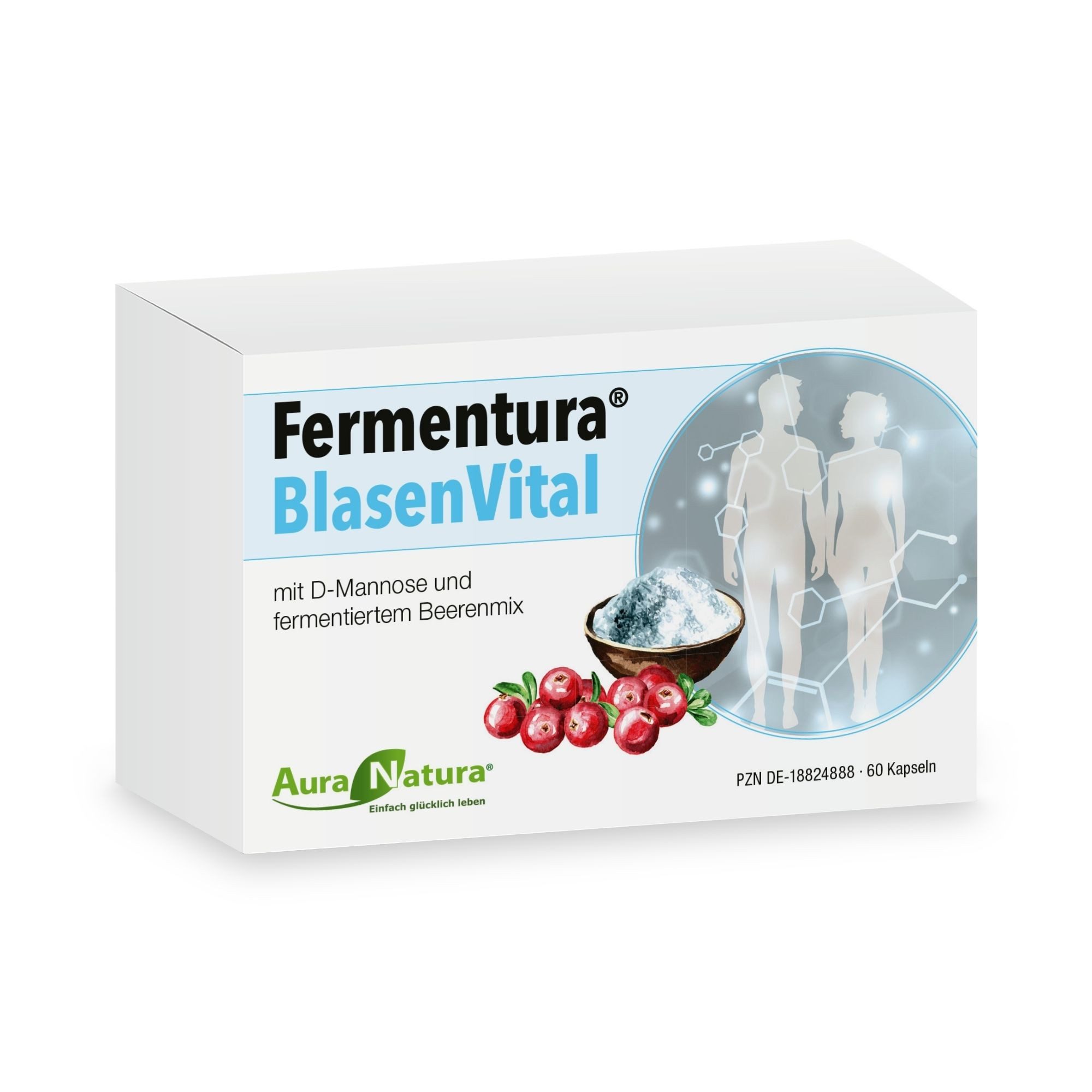 Aura Natura Fermentura Blasenvital mit D-Mannose & Cranberry, Blasenunterstützung Kapseln, 1 er Packung à 60 St., 45.5 g, D-Mannose und Cranberry