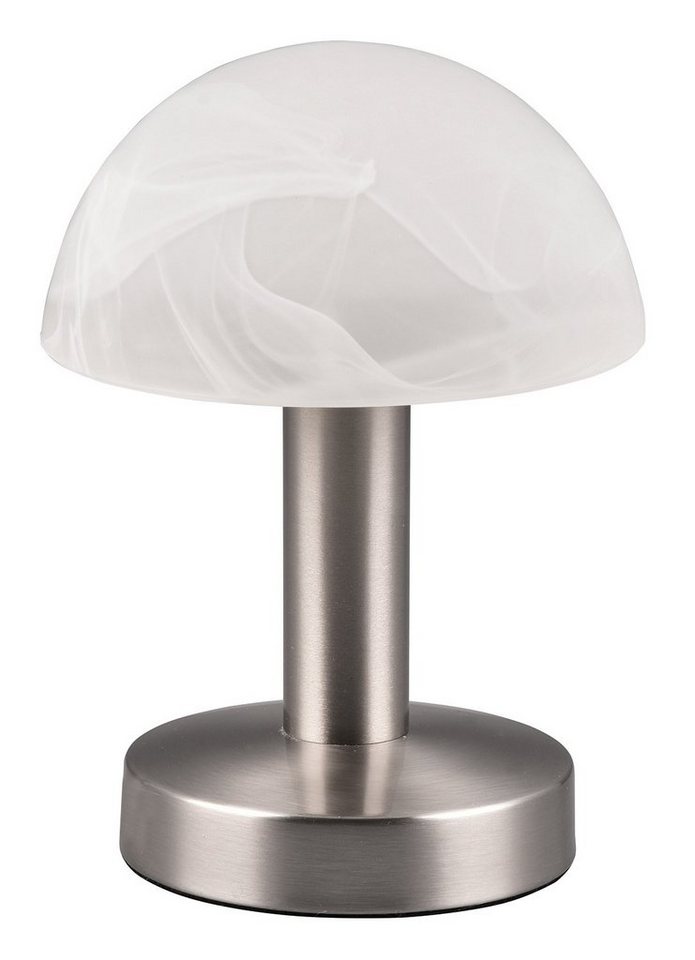 TRIO Leuchten Tischleuchte FYNN, 1-flammig, H 21 cm, Weiß, Nickel, Glas, ohne  Leuchtmittel, Touchsensor, Touch-Me-Funktion am Lampenfuß