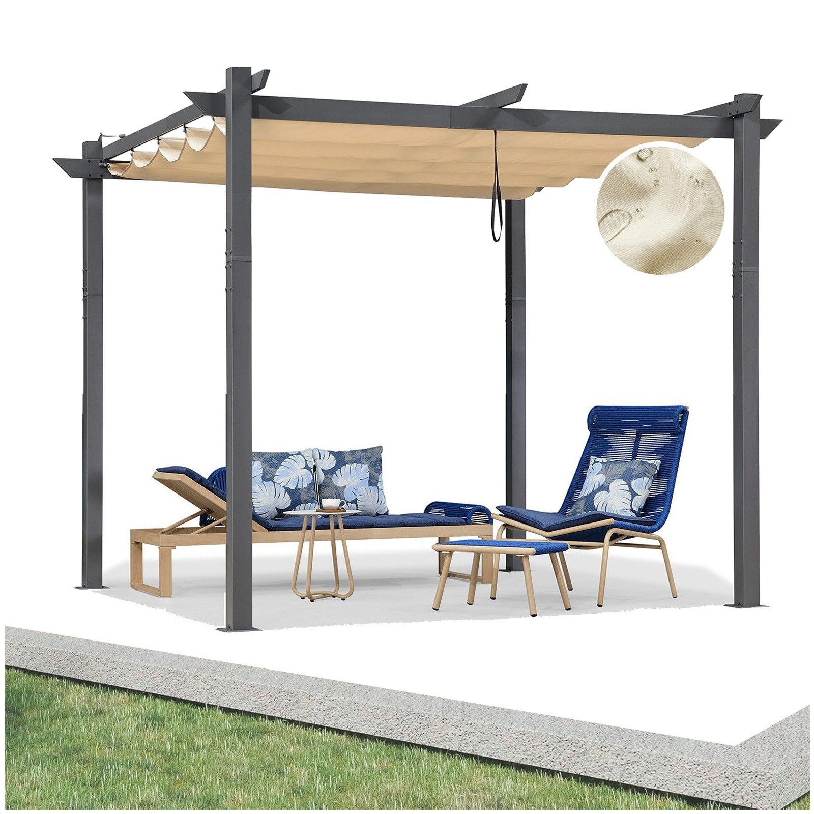 PURPLE LEAF Pergola 3 x 4 m Pavillon mit Schiebedach Aluminium Wasserdicht, UV-Schutz, Gartenpavillon Stabil & Winterfest, Terrasse, Balkon
