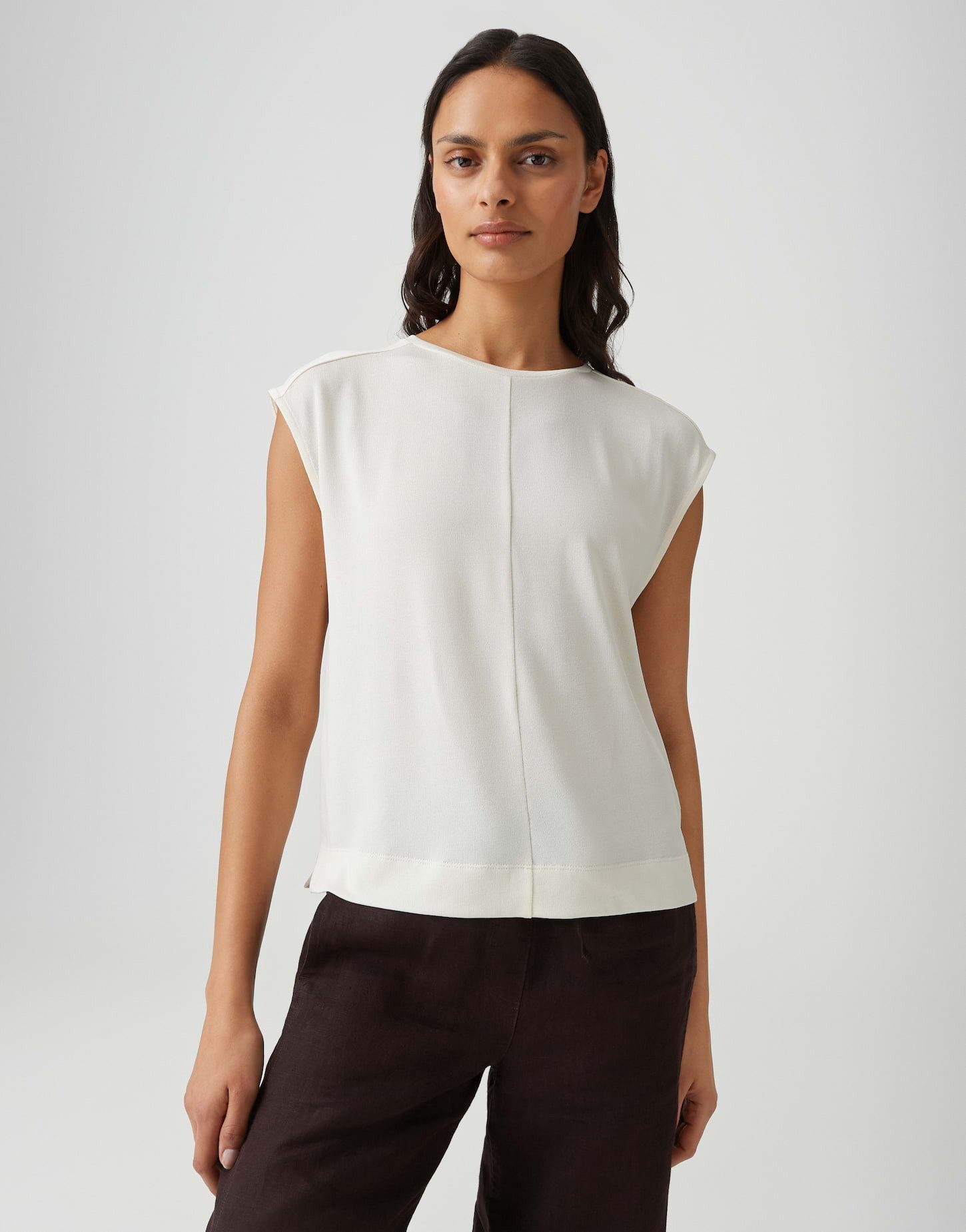 OPUS Kurzarmshirt Slummi Regular Fit mit Rippstruktur Mit kleinen Schlitzen an der Seite