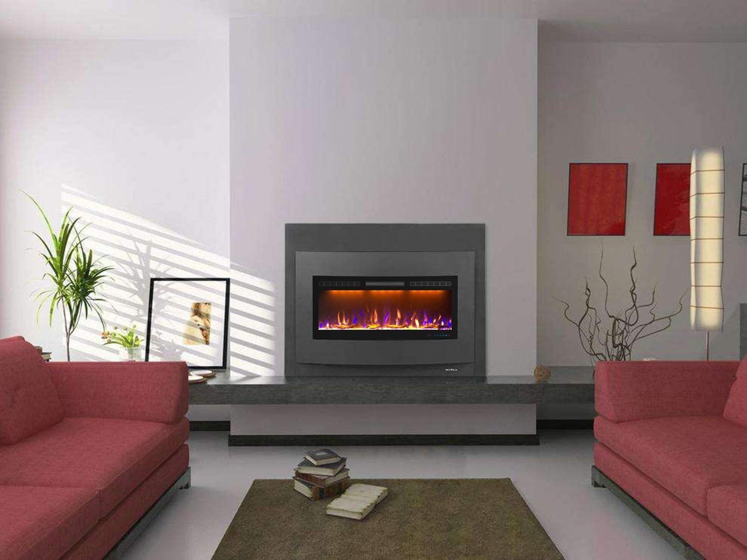 Kaminlicht Elektrokamin Marly 40 Elektrokamin Wandkamin elektrisch mit Heizung, Einbaukamin, Elektrischer Kamin mit Fernbedienung, Timer, 3D Flammenspiel, LED Feuer