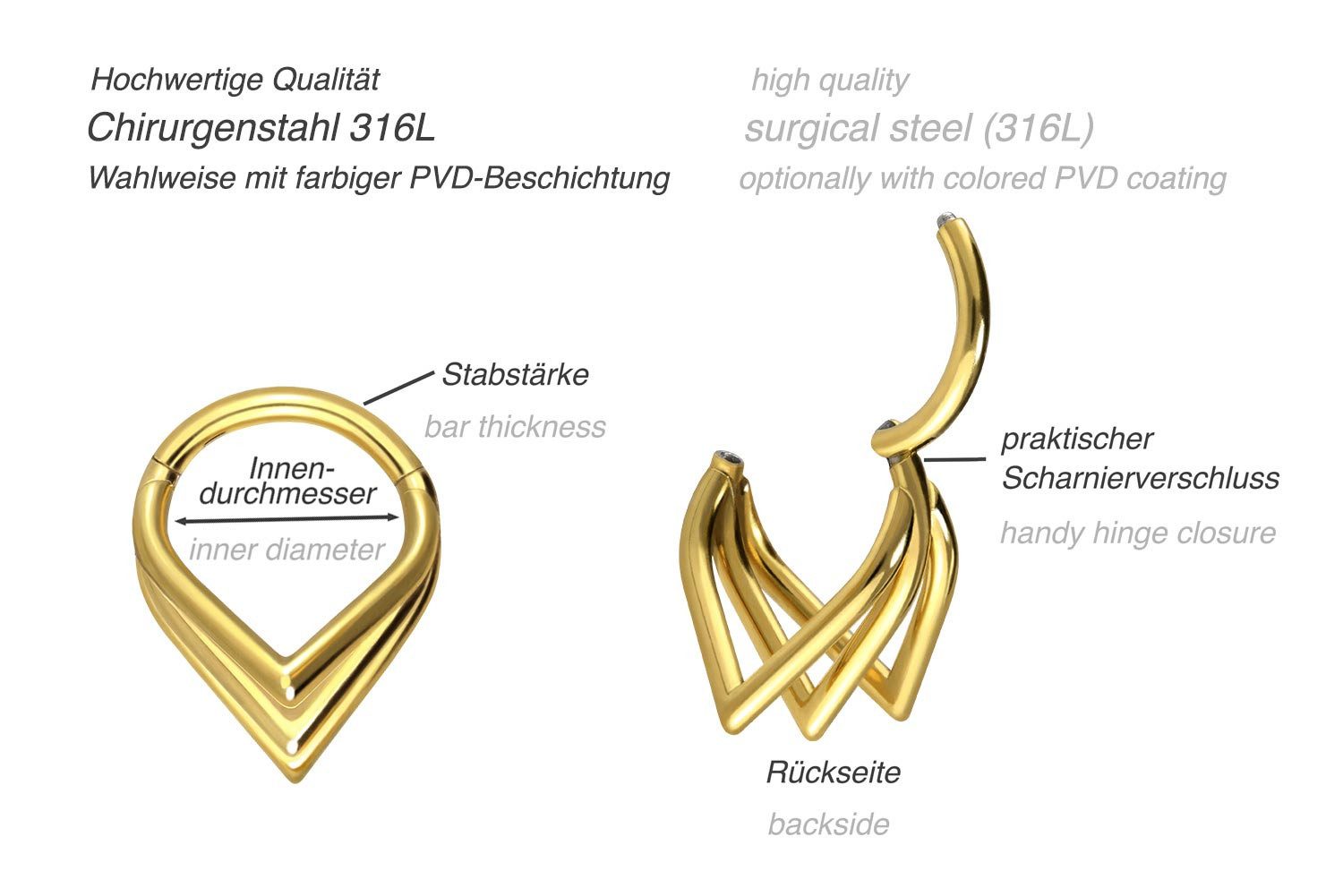 PIERCINGLINE Nasenpiercing Chirurgenstahl Segmentring Clicker 3 TROPFEN Ohrpiercing Septum Nase (Clicker, 1-tlg), Ohrpiercing für Conch, Helix, Tragus, Daith, Lobe