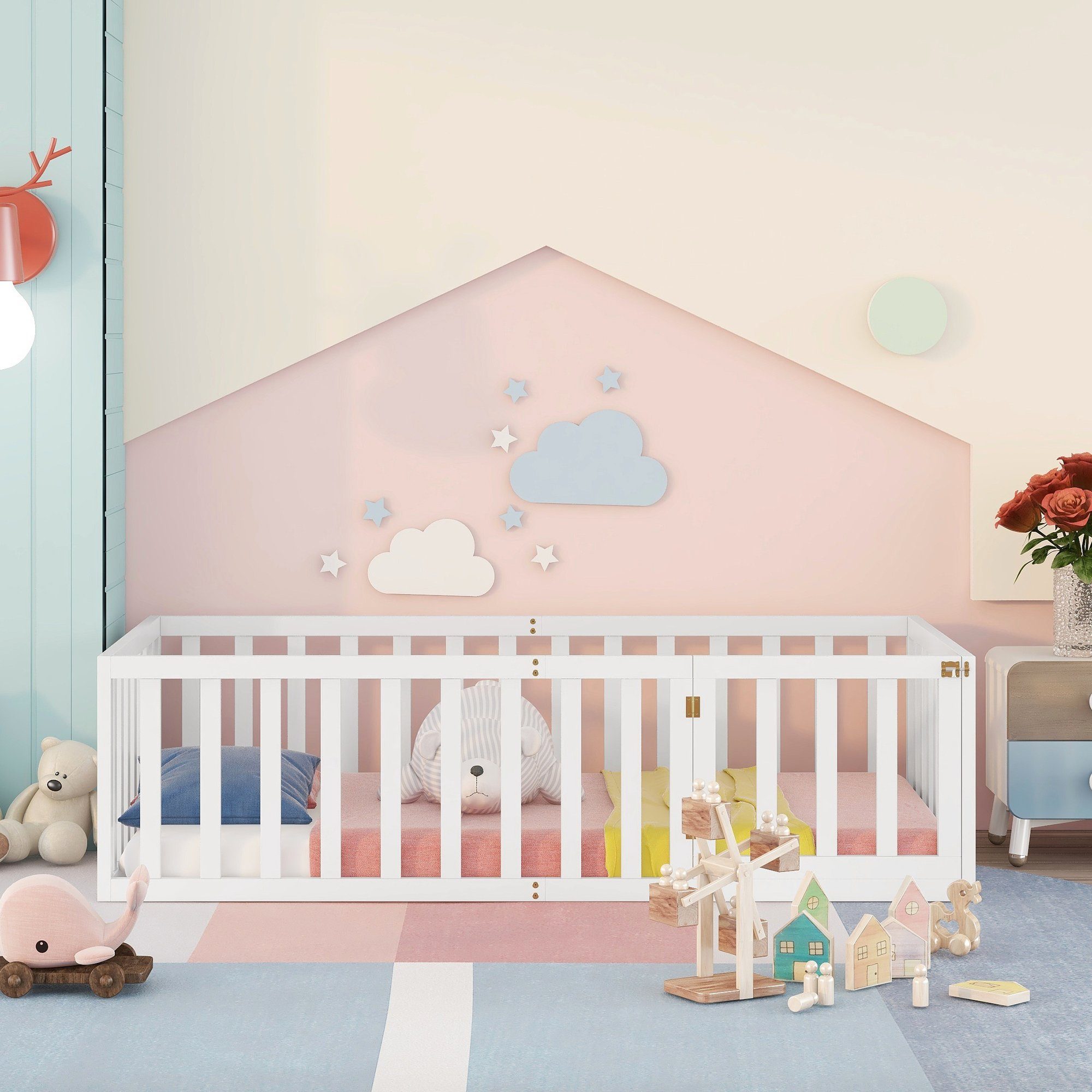 REDOM Bett Kinderbett Massivholzbett Einzelbett (mit günstig online kaufen