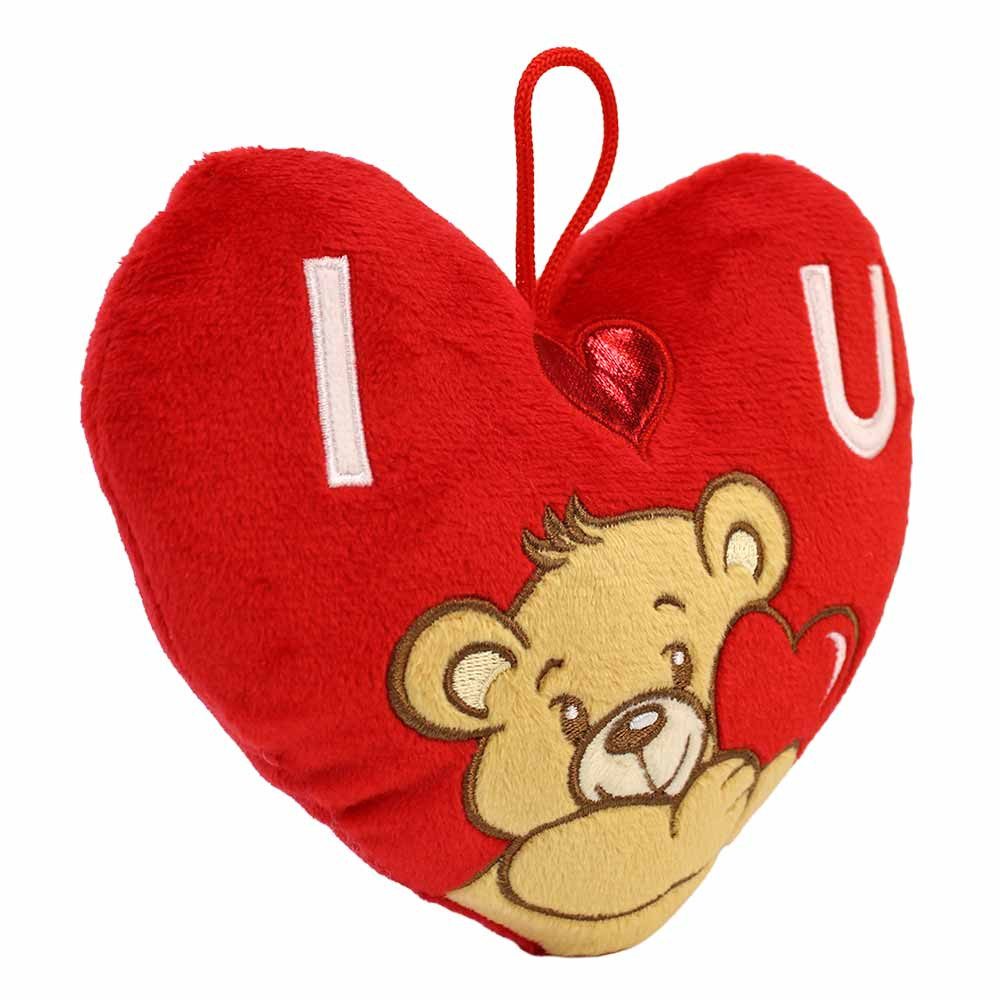 Rasehorn Dekokissen Plüsch Herz mit Teddy - ca. 15 cm