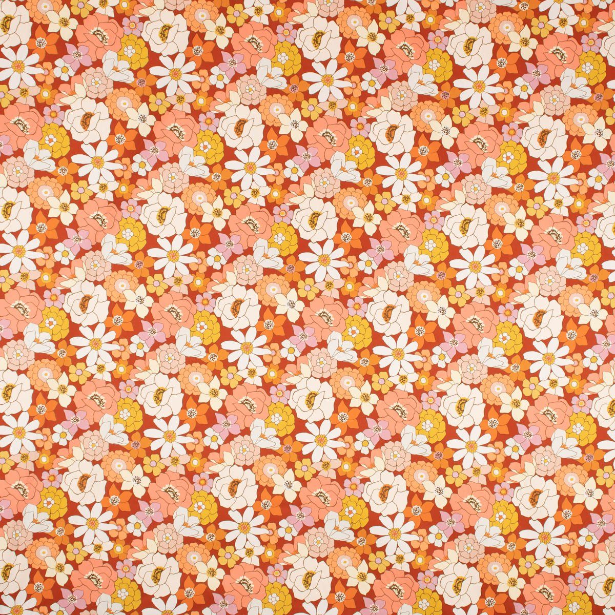 Thumbnail - SCHÖNER LEBEN. Stoff Dekostoff Baumwollstoff SUSANNE Blumen ziegelrot weiß ocker rosa 1,5m, allergikergeeignet