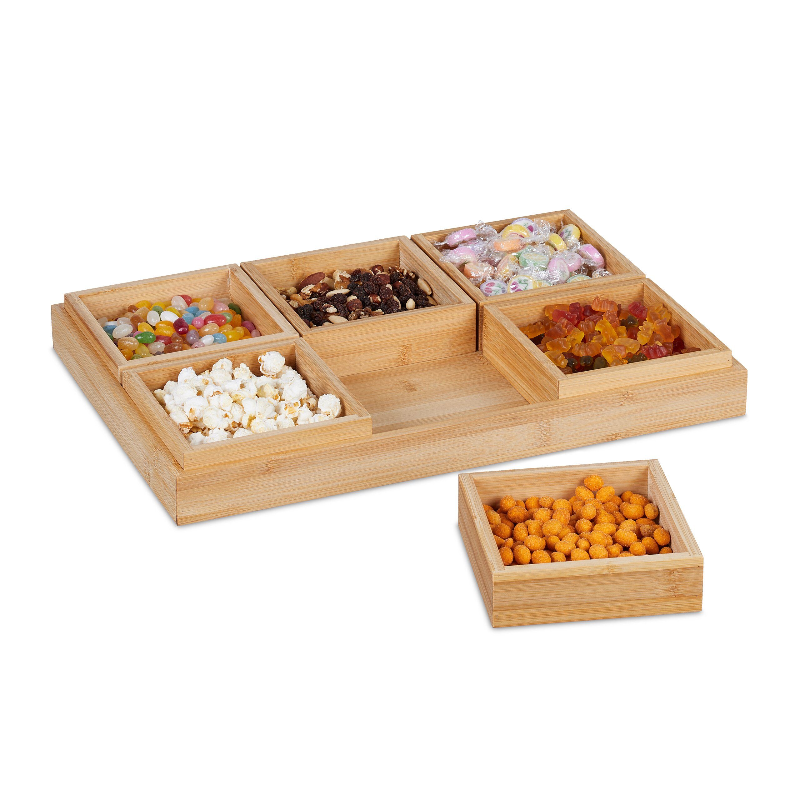 relaxdays Snackschale Set mit Serviertablett, Bambus