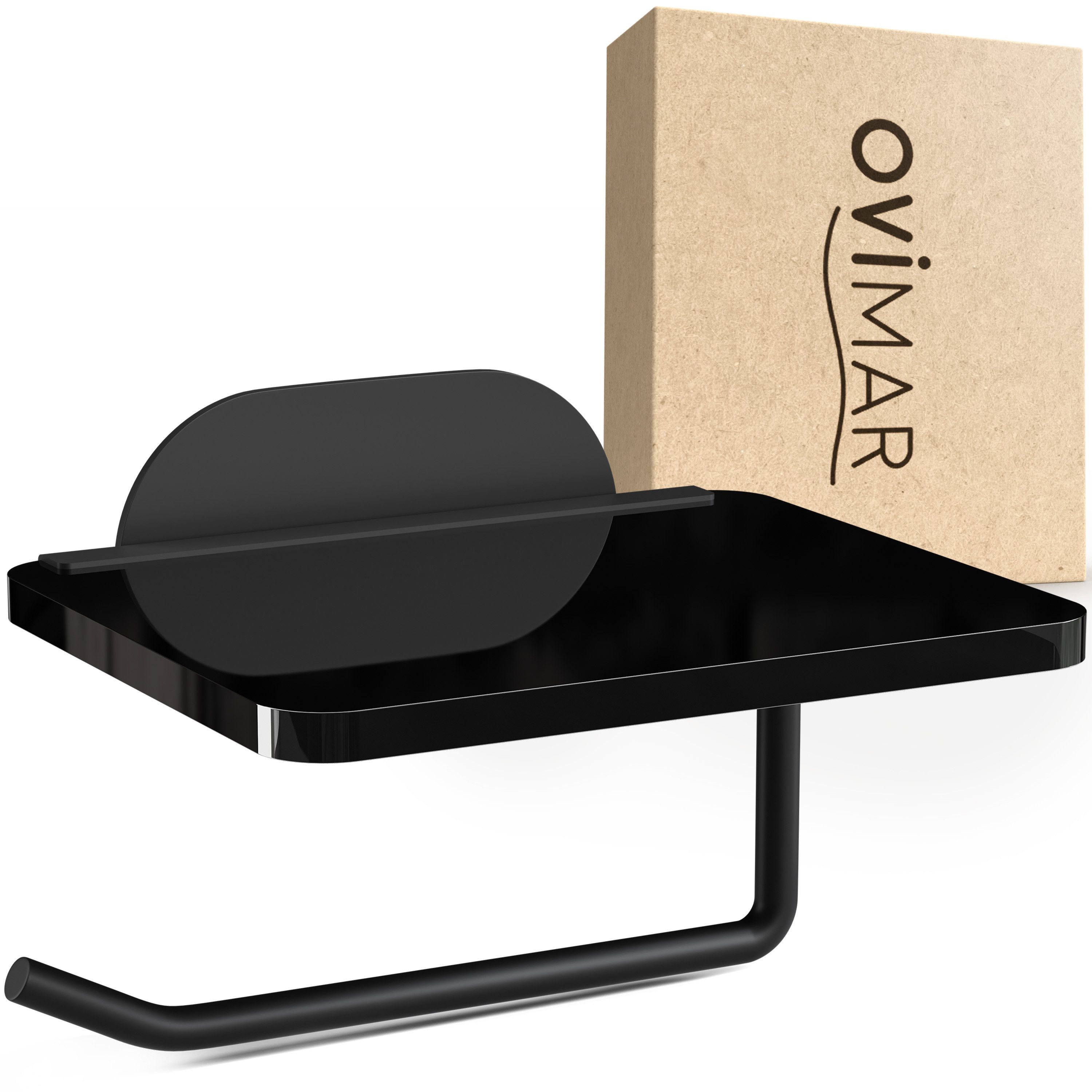 ovimar Toilettenpapierhalter Remoya (1-St), aus Glas in Schwarz zur Zum Kleben