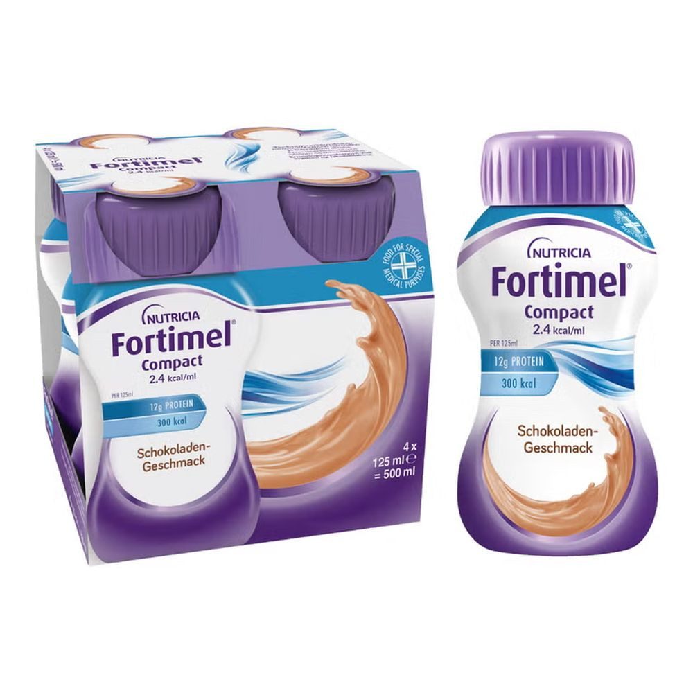 Nutricia Milupa GmbH Fortimel Compact 2.4 kcal Schokolade Trinknahrung, Packung à 4 St., Hochkalorisch, eiweißreich, glutenfrei, laktosearm, ballaststofffrei