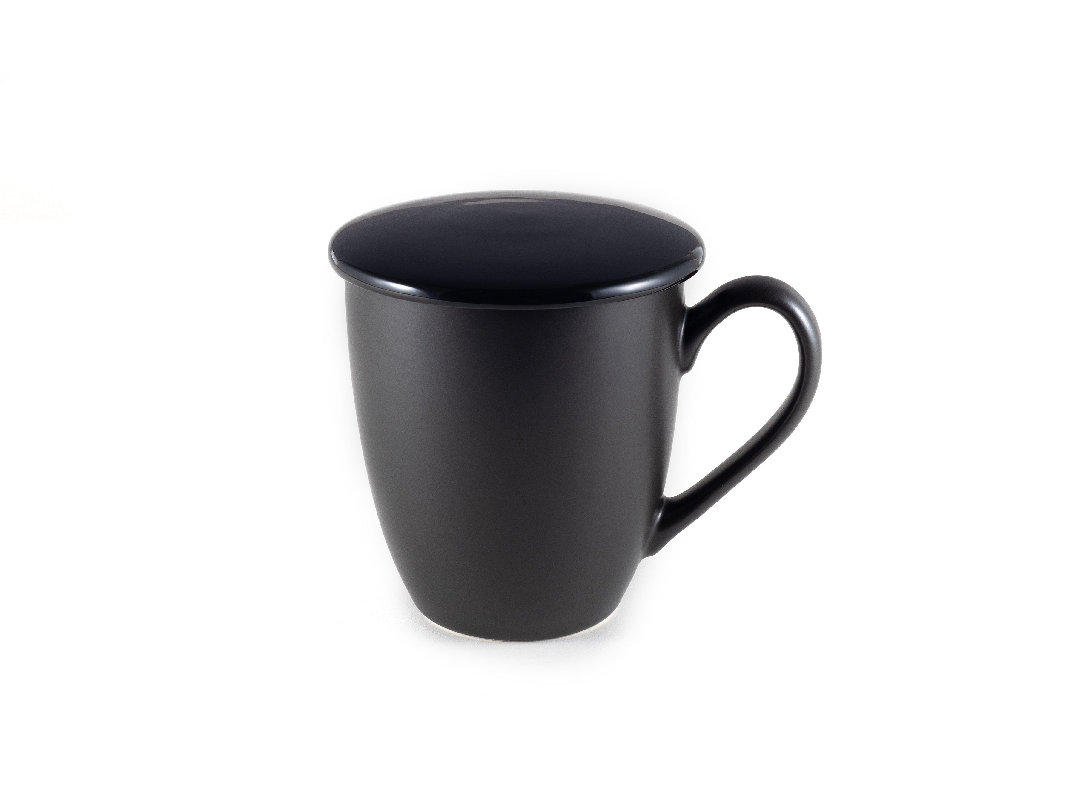 Hanseküche Tasse Teetasse mit Deckel Keramik, mit XXL Thermoeffekt, Sieb und Schwarz Dickwandige Teebecher – Keramik Ultrafeinfilter, 650ml