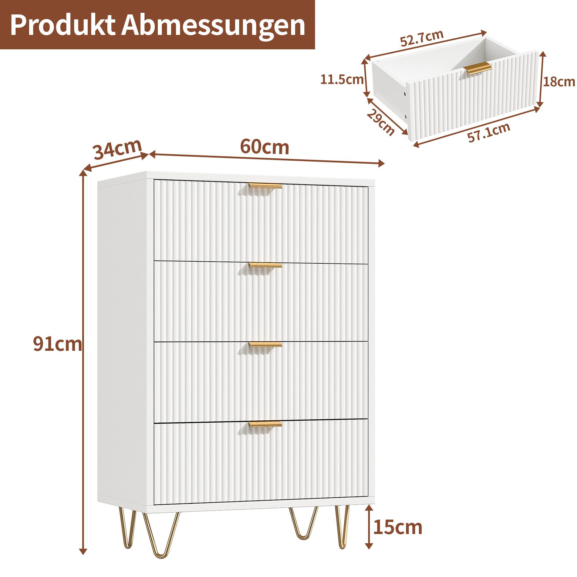 NMCXXO Anrichte Moderner Schubladenschrank mit goldenen Akzenten
