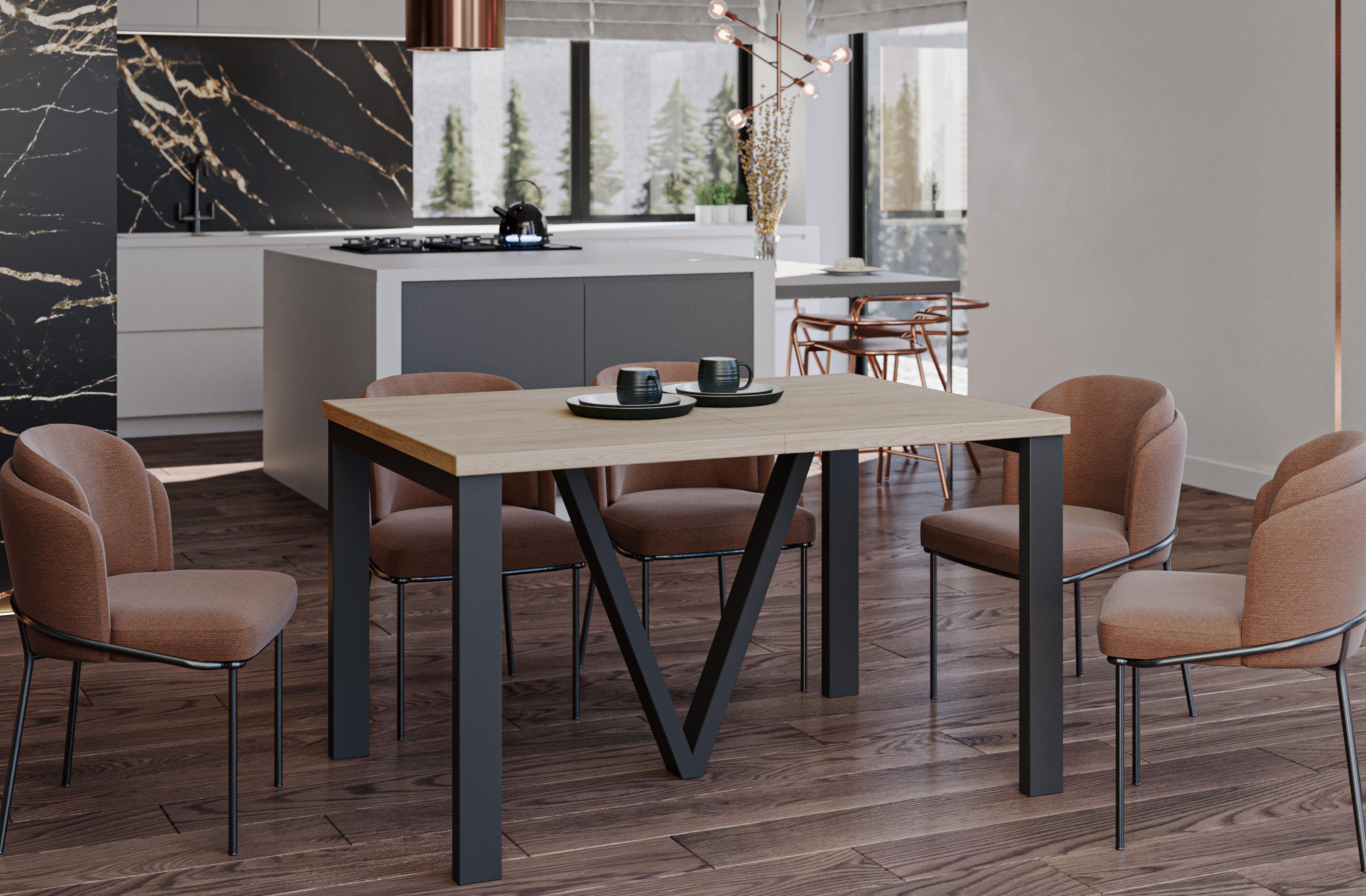 Endo-Moebel Esstisch Titan XXL 130-405 cm, Metallgestell, ausziehbar, 400cm günstig online kaufen