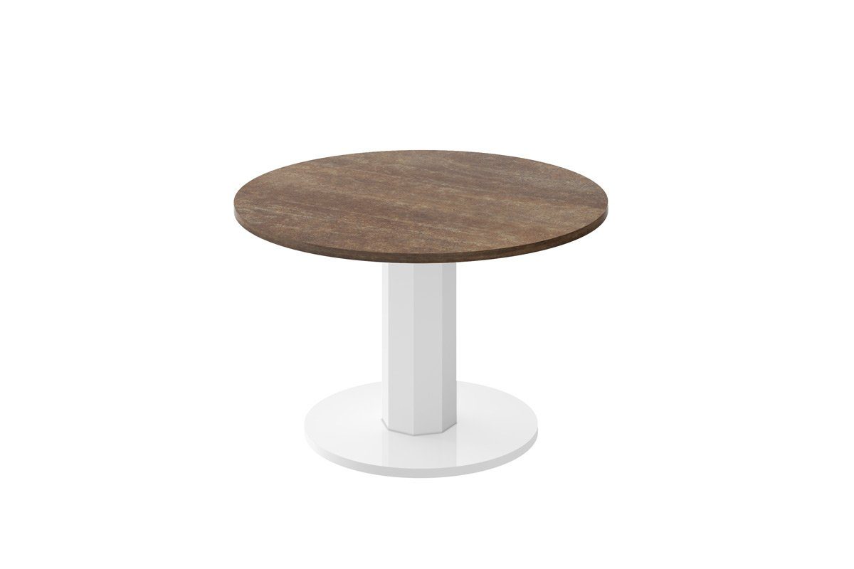 designimpex Couchtisch Design Couchtisch rund HSO-111 80cm Hochglanz Tisch Rostoptik matt - Weiß Hochglanz