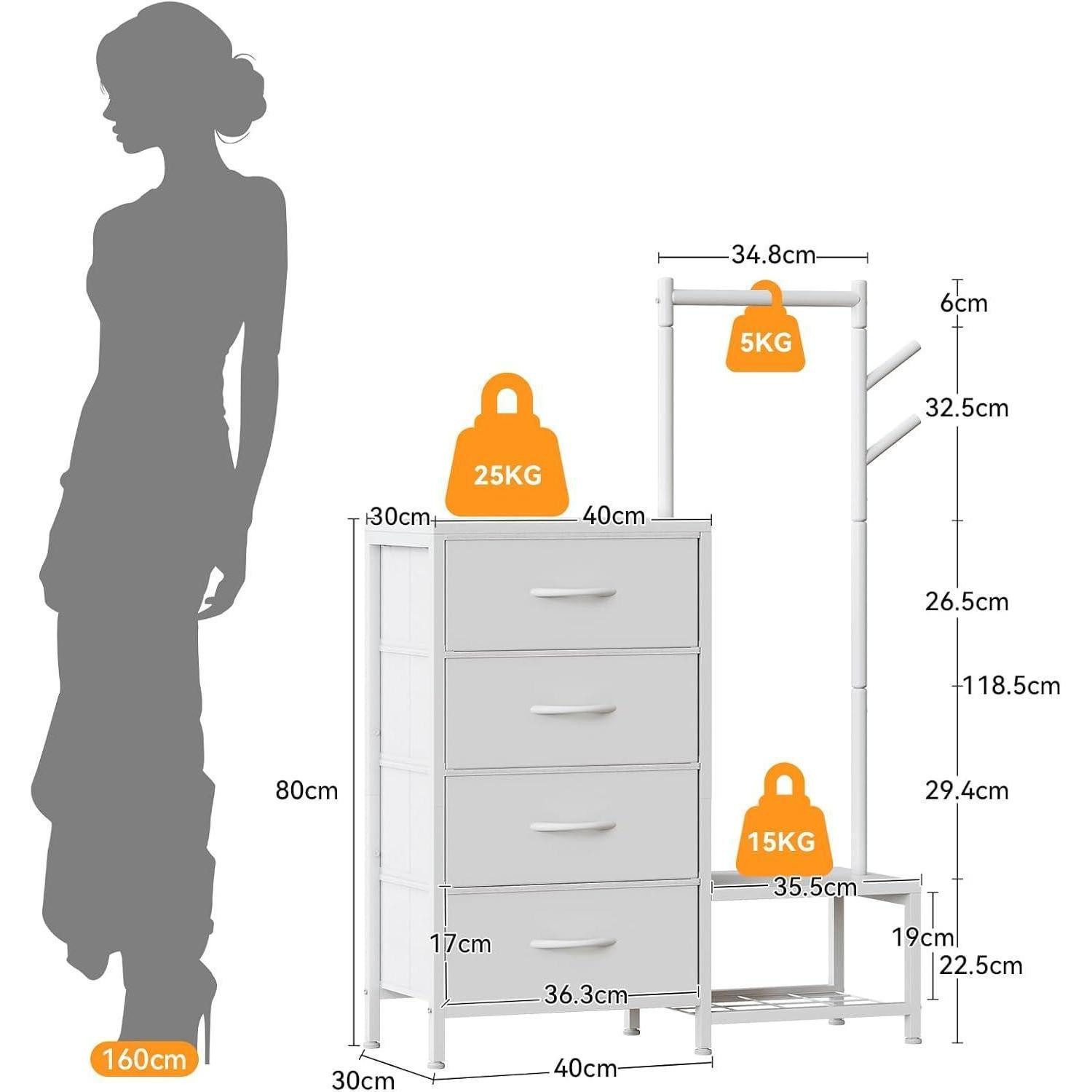 LuxusKollektion Kommode Kommode 3in1 4 Schubladen Schuhregal Kleiderständer Weiß (1 St) – Bild 3 von 5