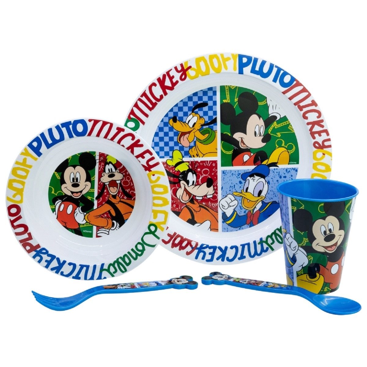 Disney Mickey Mouse Frühstücks-Set Teller-Set Mikrowellengeeignet 5-teiliges mit rutschfestem Boden