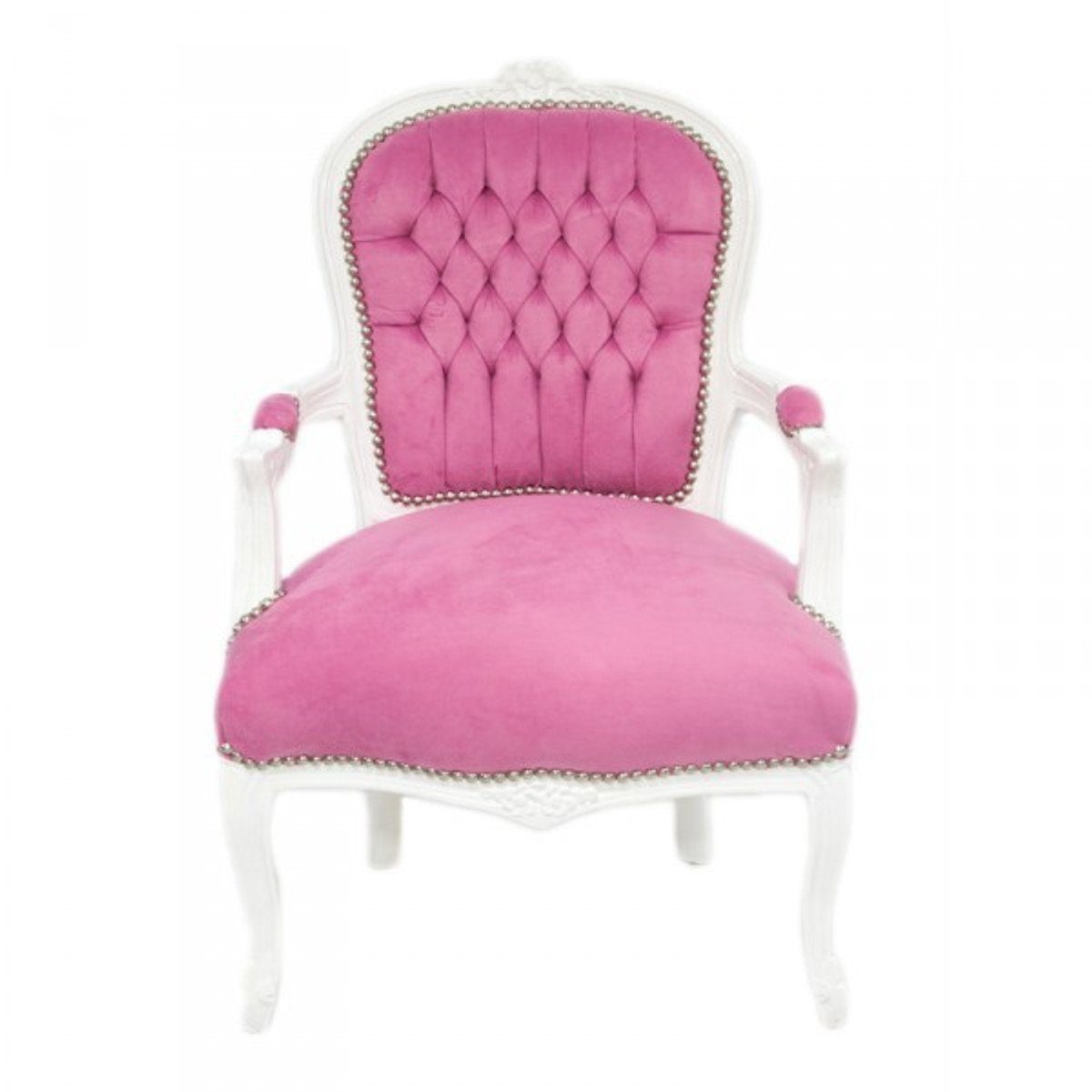 Casa Padrino Besucherstuhl Barock Salon Stuhl Mod1 Rosa / Weiss | Besucherstühle